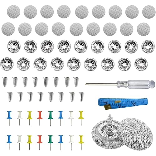 60PCS Car Roof Headliner Repair Kit, Auto Roof Snap Rivets Retainer for Interior Ceiling Cloth Fixing Repair Buckle with Installation Tool (Off White Grid)