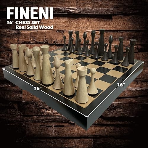 Miniatura 5 de FINENI Lujoso juego de ajedrez real de madera maciza de color oscuro de 16 pulgadas. Juegos de tablero de ajedrez duraderos hechos a mano con