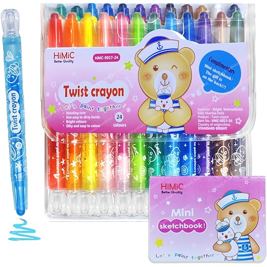 FunBlast Twist Crayons for Kids - 24 Pcs Crayon Set for Kids, Coloring Kit, Crayon for Drawing and Painting, Art and Craft Kit, Birthday Return Gifts (24 Pcs), Ink Color-Multicolor
