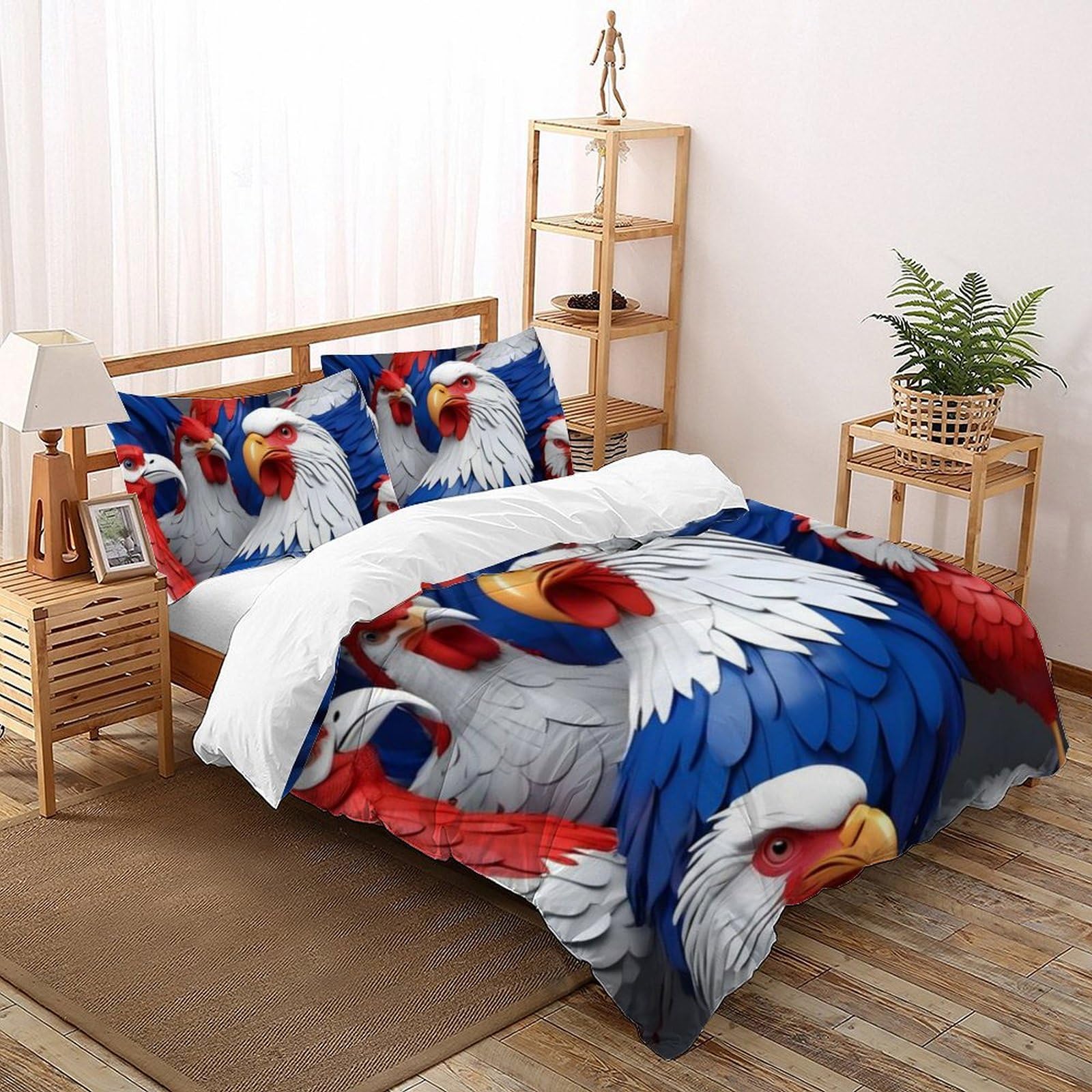 Housse de couette poulet coloré en microfibre 200x200 cm avec fermeture éclair pour lit double