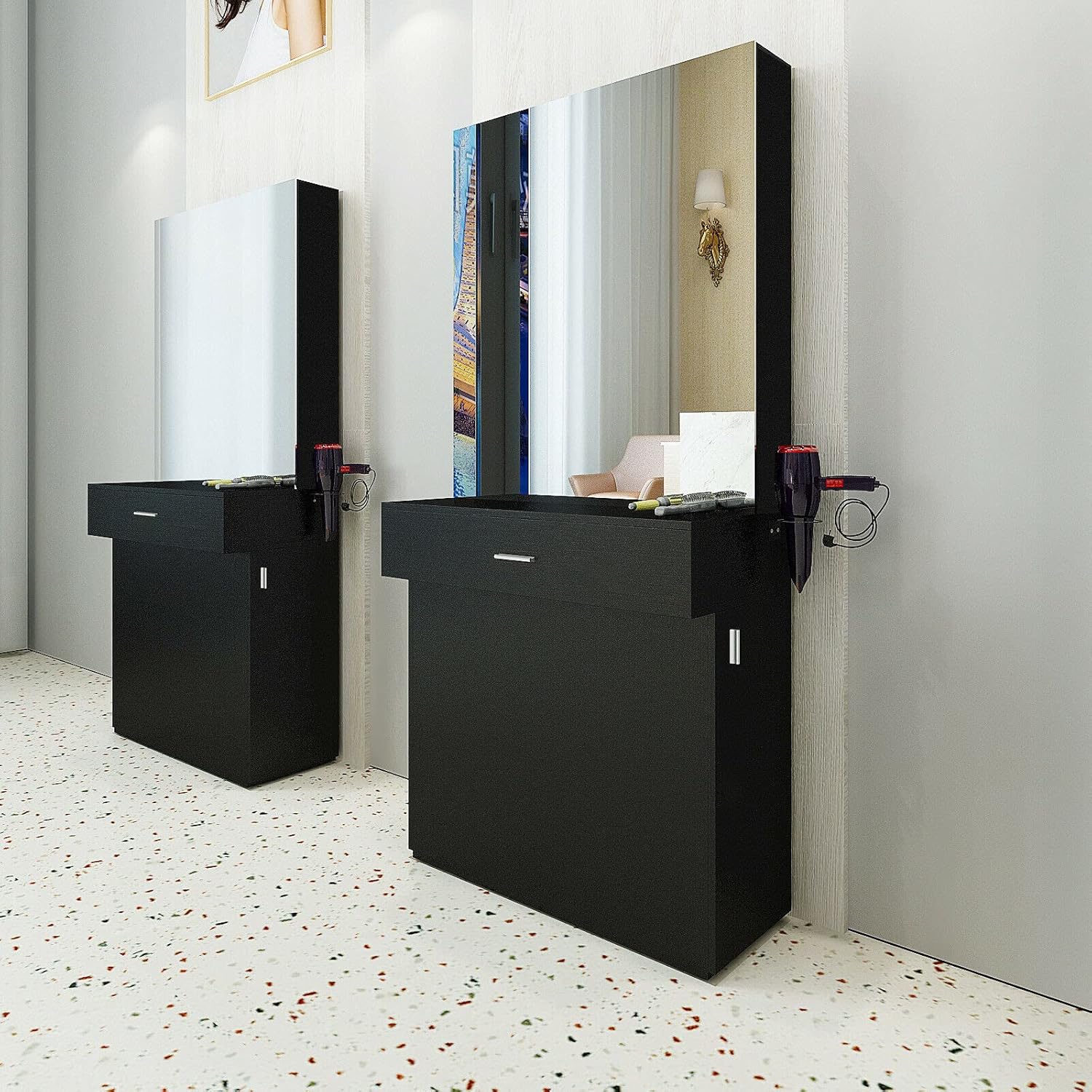 Artist Hand Wall Mount Salon Station Barber Stations Styling Station with Mirror Barber Beauty Spa Salon Equipment : Beauty & Personal Care
