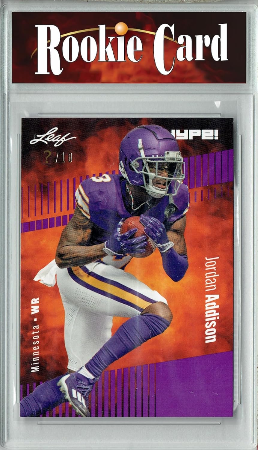 Certified Mint+ Jordan Addison 2023 Leaf HYPE #127A Purple SP, Just 10 Made Rookie Card Minnesota Vikings