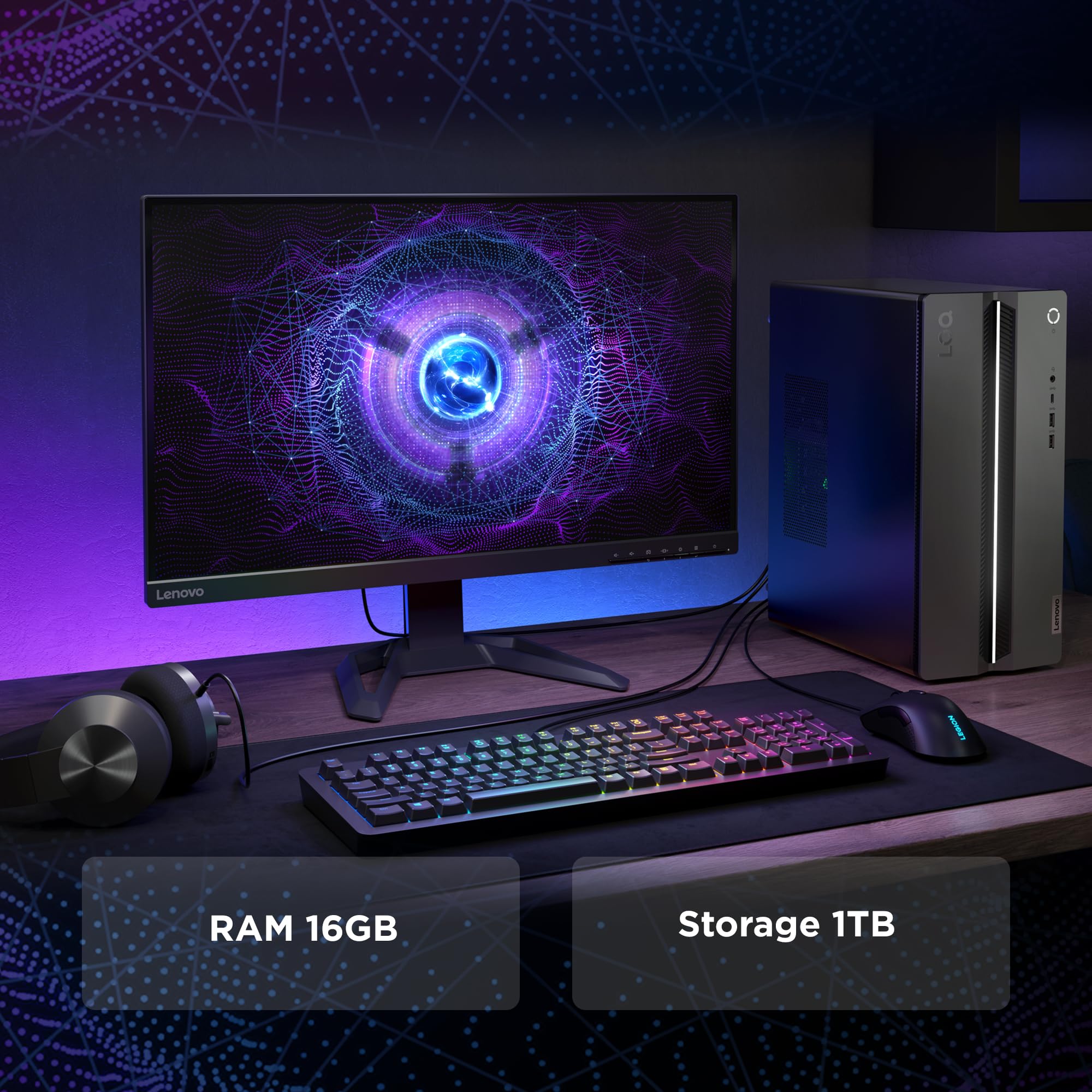 Lenovo LOQ Tower Gaming Desktop-PC | NVIDIA GeForce RTX 4060 | Intel Core i5-14400F | 16GB RAM | 1TB SSD | Windows 11 | Luna Grau - Raven Schwarz Gehäuse | 17L | 3 Monate GamePass