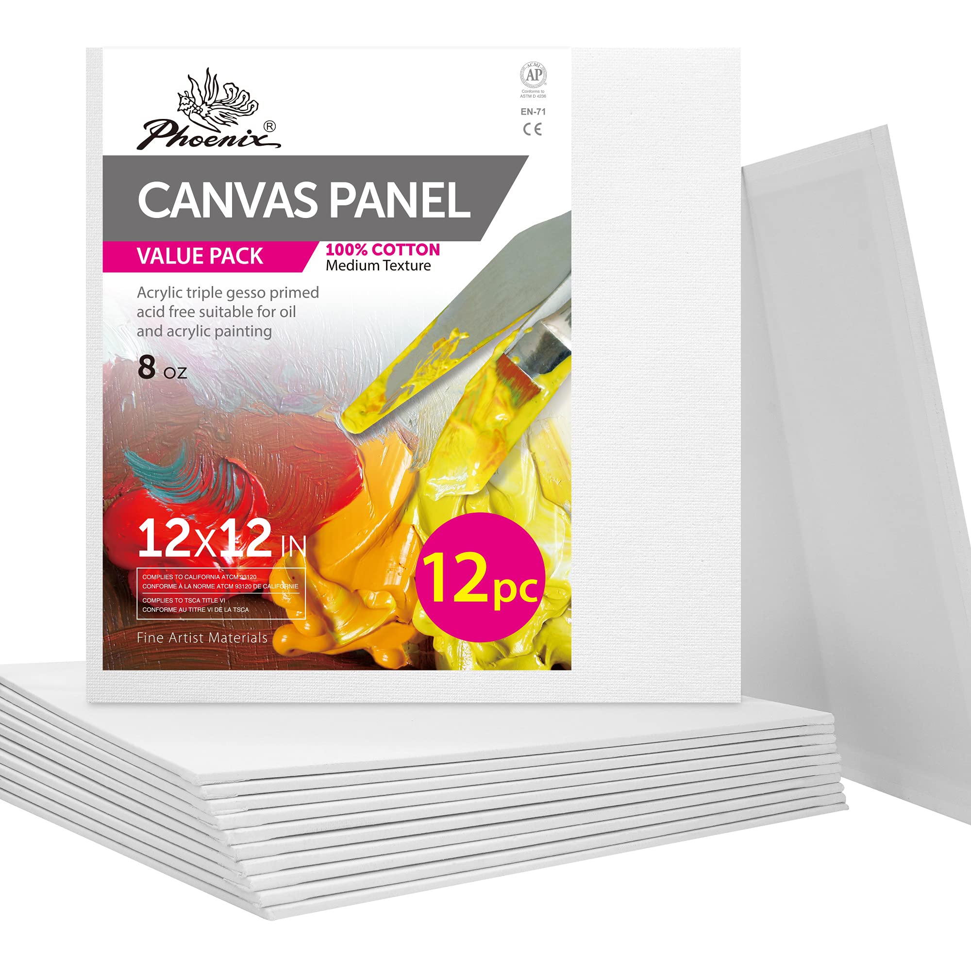 Buy PHOENIX Artist Painting Canvas Panels 12x12 Inch / 12 Pack