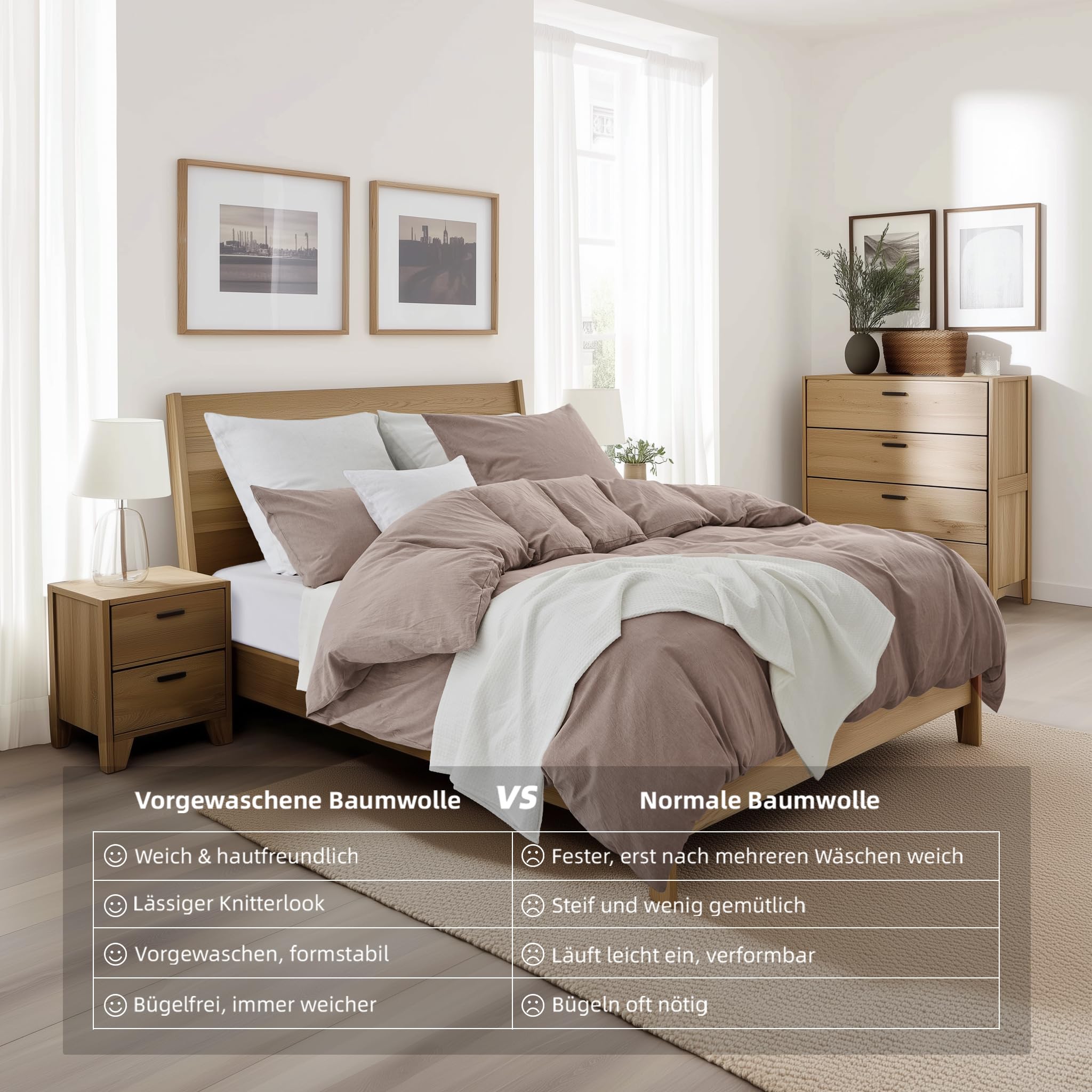 Copripiumino Estivo 3 pezzi 200x220 Marrone - 100% Cotone prelavato - OEKO-TEX - 1 Copripiumino + 2 Federe 80x80 con cerniera