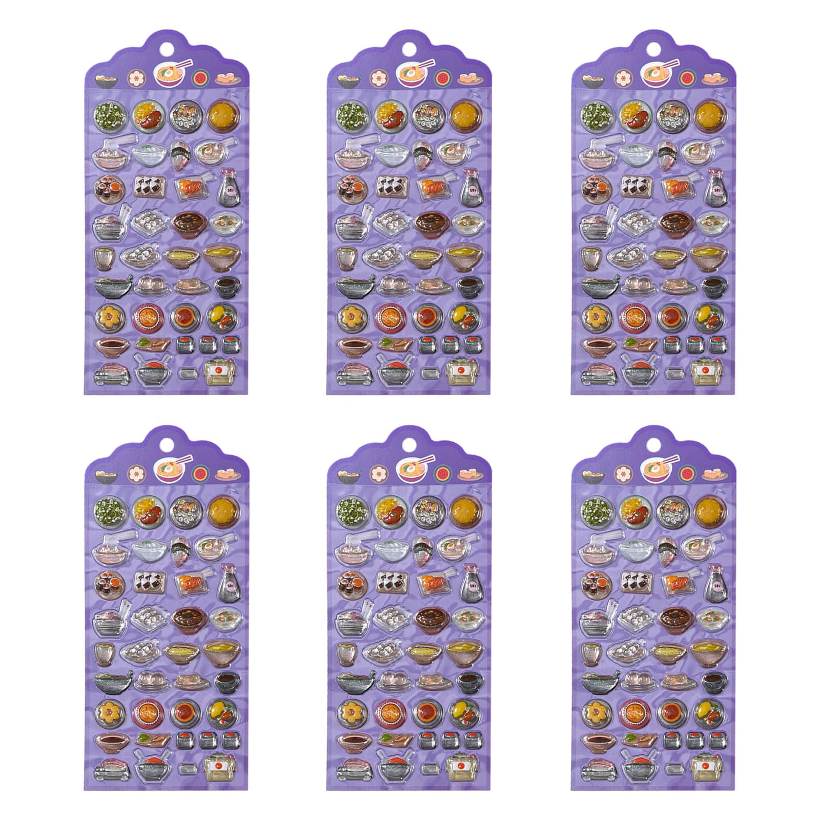 6Sheets Cartoon Sticker Embossed Decorative for Journal Notebook Laptop Phone Cover Scrapbooking Craft Project Childrens