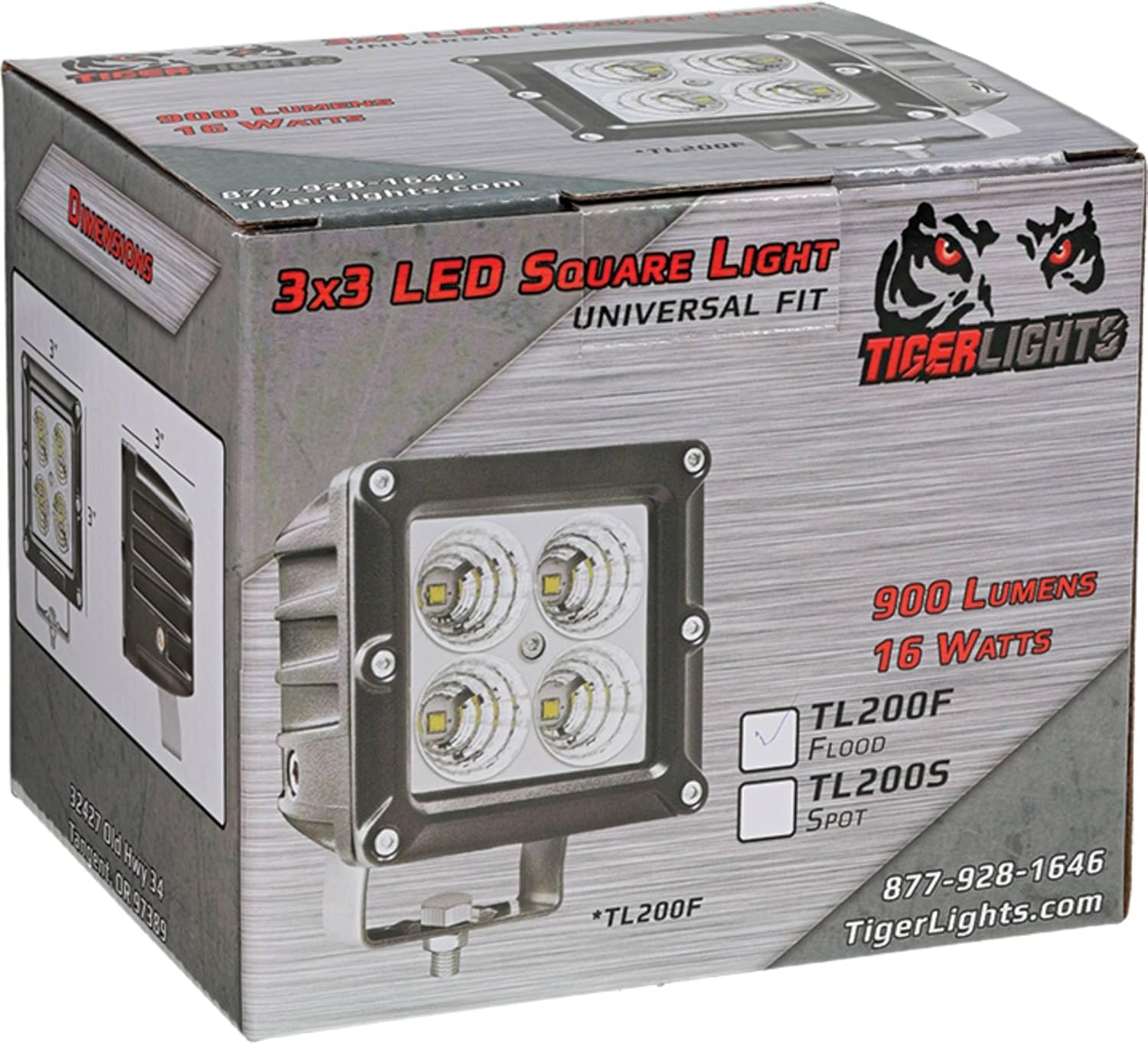 Tiger Lights TL200F LED Square Flood Beam 12V, 1.2 Amps, 900 Lumens, 16 Wattage, 3 [inch] Length, Flood Off-Road Light