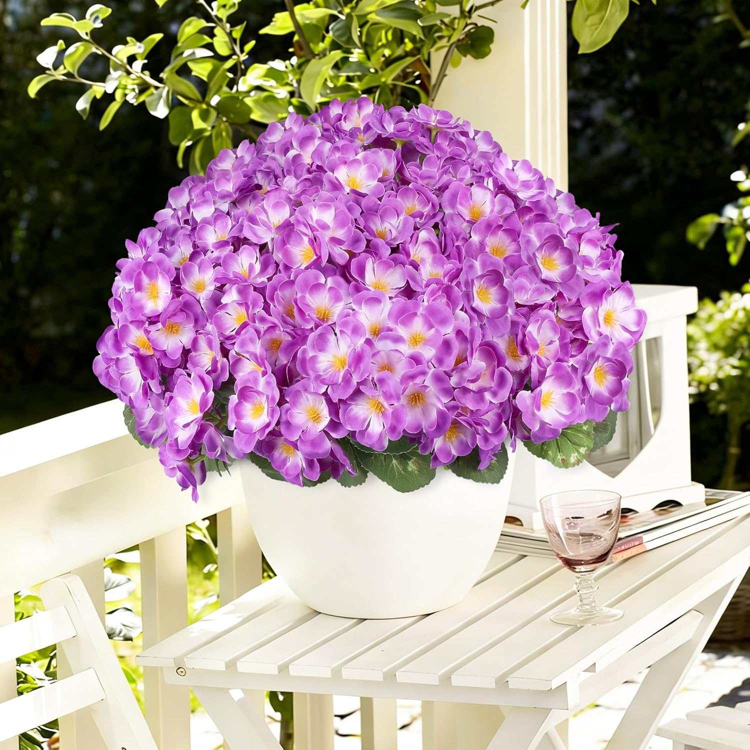 Artificial Geraniums Flowers for Outdoors, 6 Bundles Realistic Silk Fake Geranium, UV Resistant Faux Plants for Hanging Baskets, Window Boxes, Planters - Porch, Patio, Garden Decor(Purple)