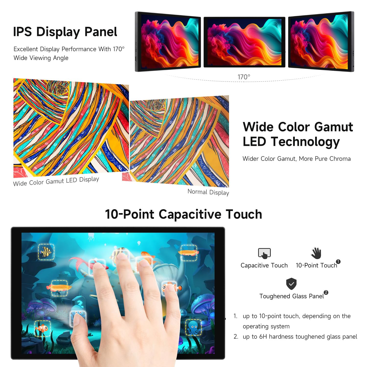 Waveshare 10.1inch DSI Capacitive Touch Display, Compatible with Raspberry Pi 5/4B and ESP32-P4, Wide Color Gamut, 720 × 1280, IPS Panel, Supports 10-Point Touch, Toughened Glass Panel