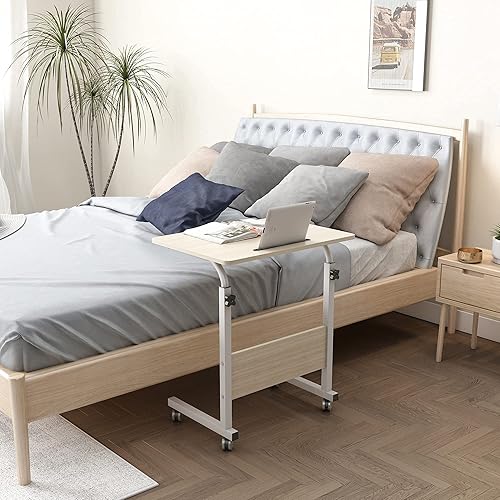 Miniatura 26 de SogesGame Mesa auxiliar de 31.5 pulgadas con ruedas, mesa auxiliar de aperitivos con ruedas, mesa auxiliar móvil fácil de montar para laptop, roble,