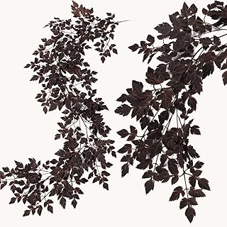 MISSPIN 2PCS Lingxiao Leaf Garland 6FT Black Vine Decorative Wall Hanging Plant for Wedding Fireplace Party Halloween Thanksgiving Christmas Decor