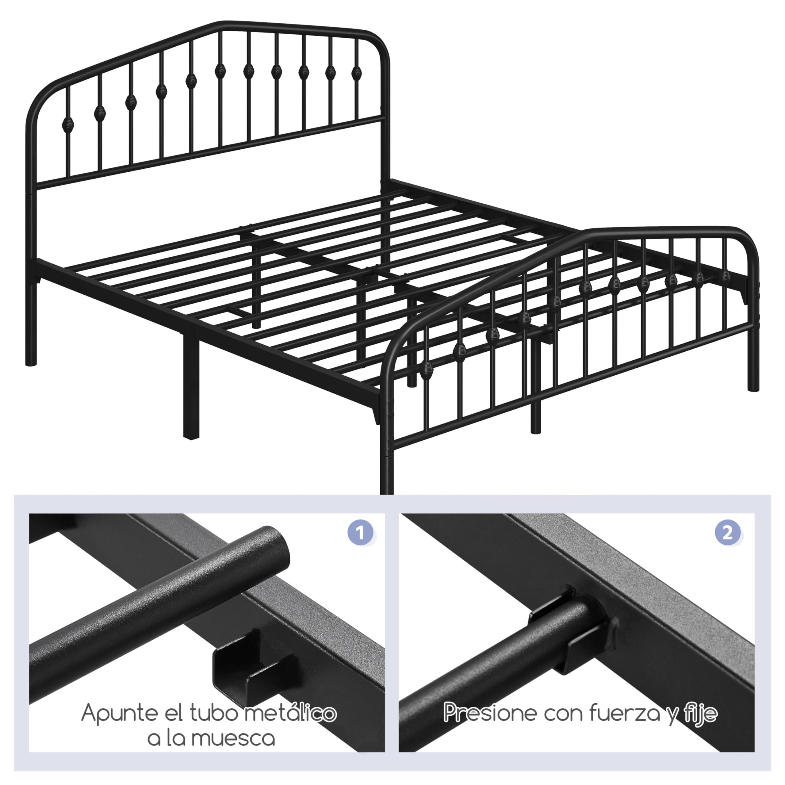 Yaheetech Marco de Cama de Metal Moderno 160 x 200 cm Negro