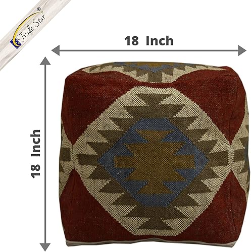 Miniatura 3 de Trade Star Kilim - Funda de puf tejida a mano, funda decorativa para puf de lana de yute, funda de puf otomana de lana de yute auténtica, reposapiés