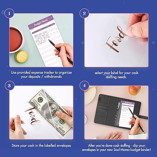 Miniatura 3 de SOUL MAMA Carpeta de presupuesto del zodíaco con sobres de efectivo para presupuestos Carpeta A6 negra Acuario, organizador de dinero para carpeta