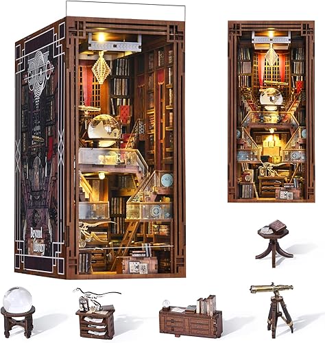 Kit de rincón de libros, kit de bricolaje en miniatura para casa de muñecas, rompecabezas de madera 3D, decoración con luz LED para adolescentes y