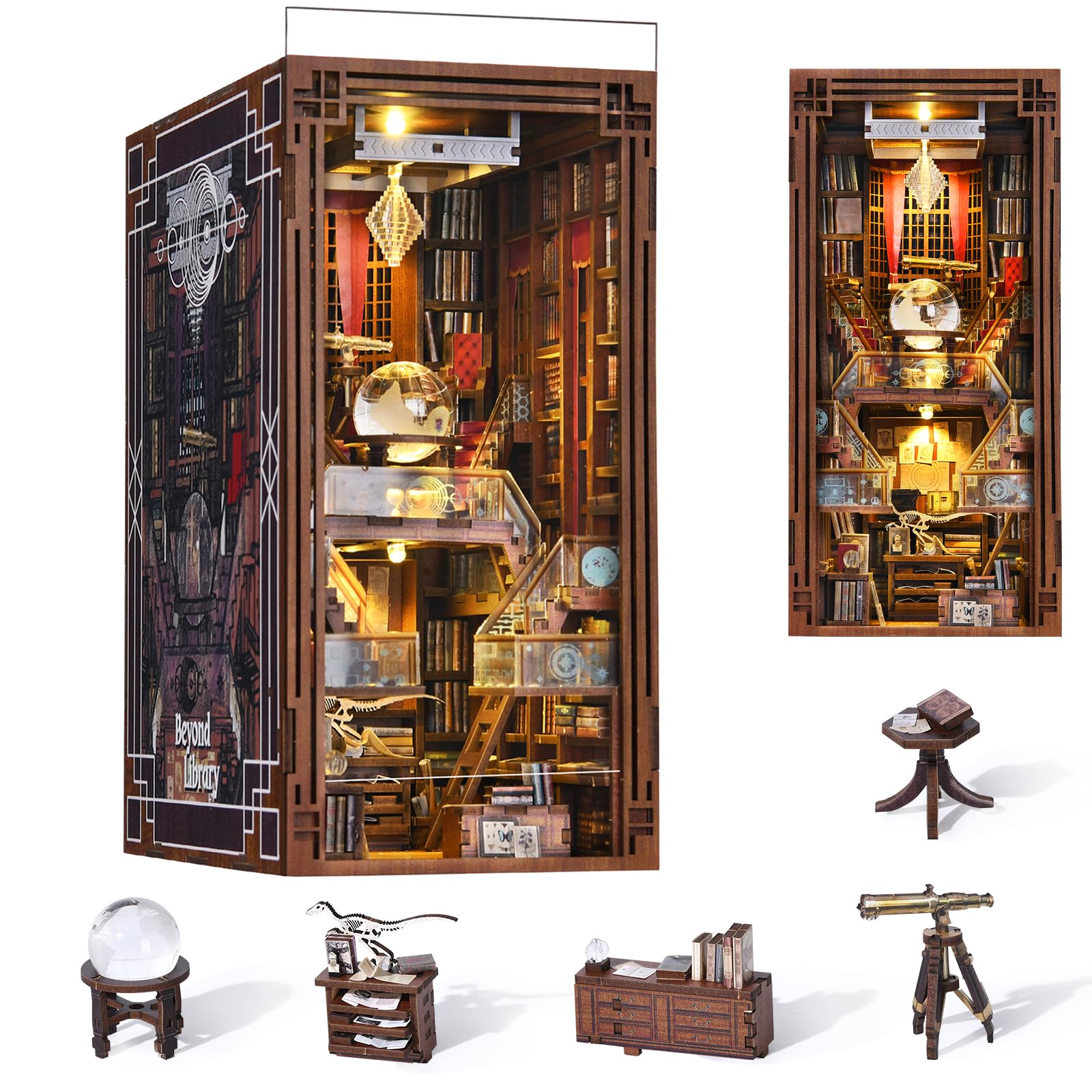 Minicity - Kit miniature de coin de livre, kit de maison de poupée miniature à faire soi-même, étagère de livre en bois 3D avec puzzle et éclairage LED pour adolescents et adultes Minicity - Kit miniature de coin de livre, kit de maison de poupée miniature à faire soi-même, étagère de livre en bois 3D avec puzzle et éclairage LED pour adolescents et adultes