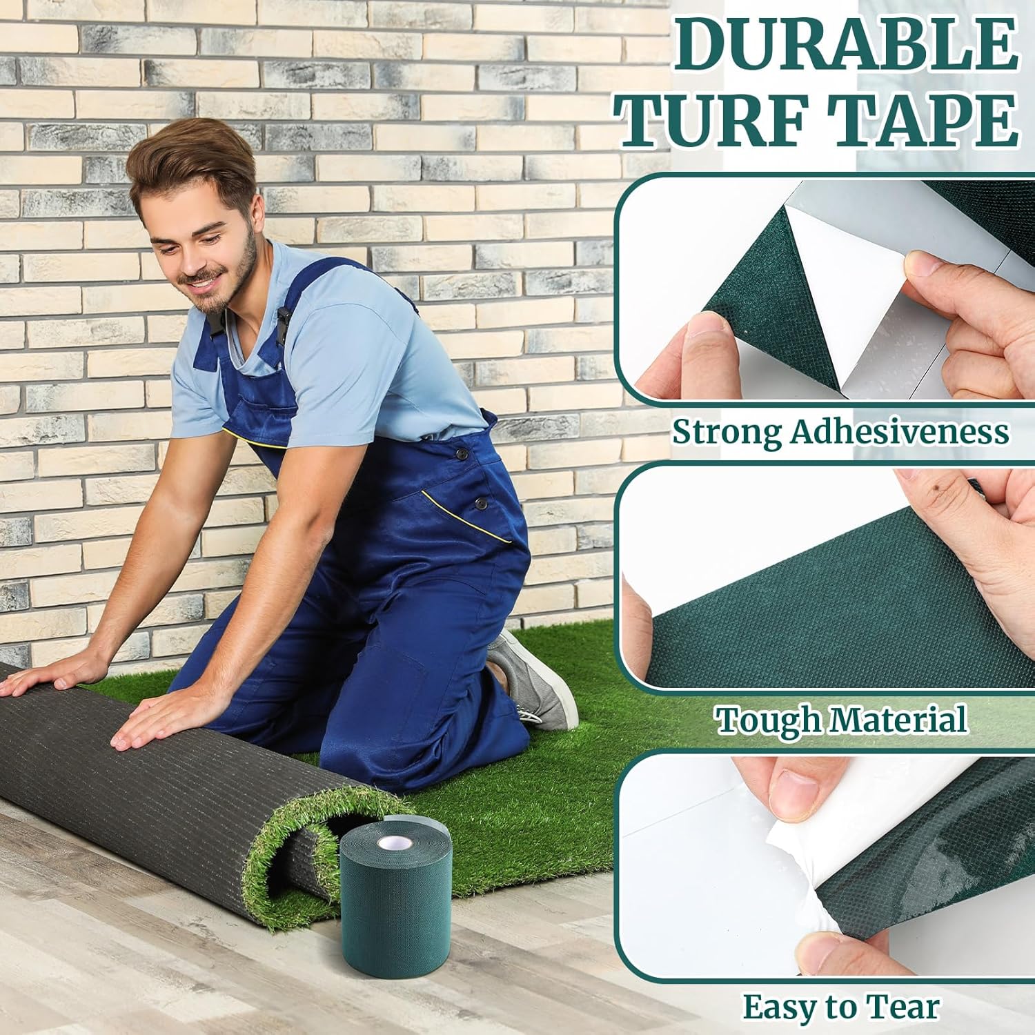 Gersoniel 1 Roll 6 in x 65.6 ft Artificial Grass Turf Tape Self Adhesive Turf Seam Tape for Artificial Lawn Carpet Jointing, Indoor Outdoor Rug, Pet Grass Mat Connecting