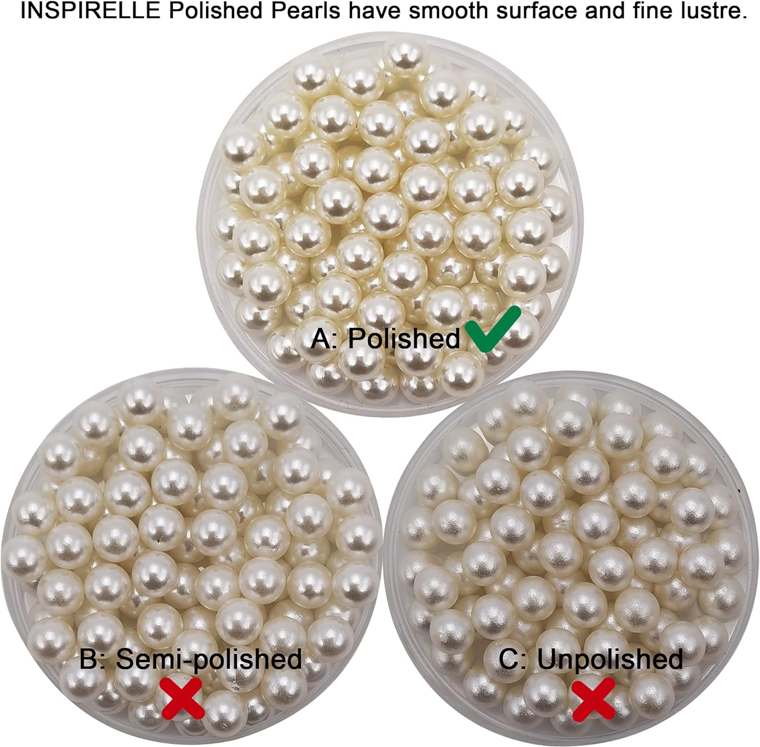 INSPIRELLE 210pcs 14mm Ivory Polished ABS Undrilled Art Faux Pearls for Vase Fillers, No Hole Makeup Beads to Hold Brush Lipstick, Imitation Round Pearl Beads for Table Scatter Home Wedding Decoration Ivory 14mm