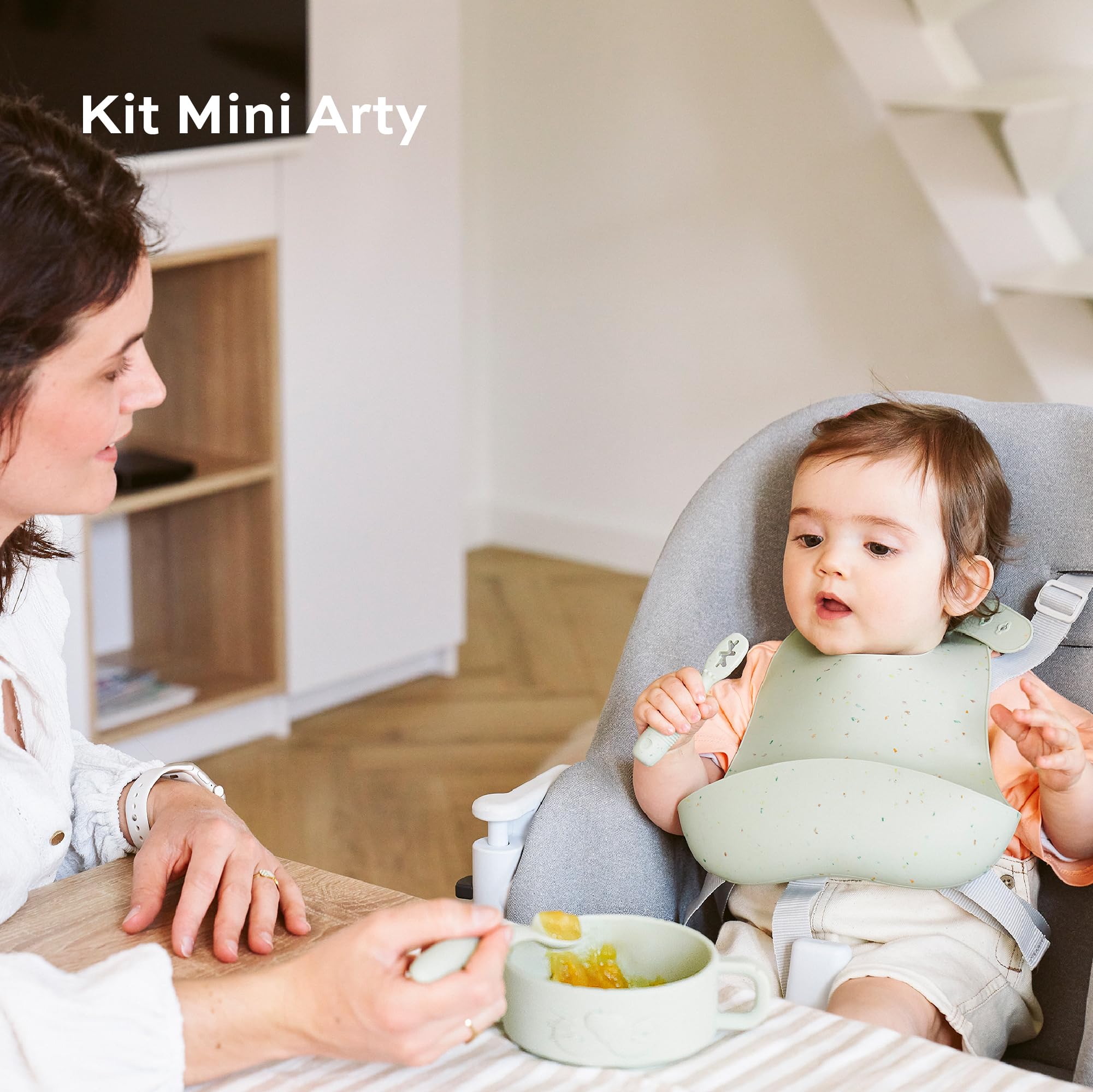 Babymoov Baby Weaning Set Mini Arty, 4 Pcs Silicone Feeding Set, Baby Bowl, 2X Baby Spoons, Weaning Bib, from 4 Months - Image 2