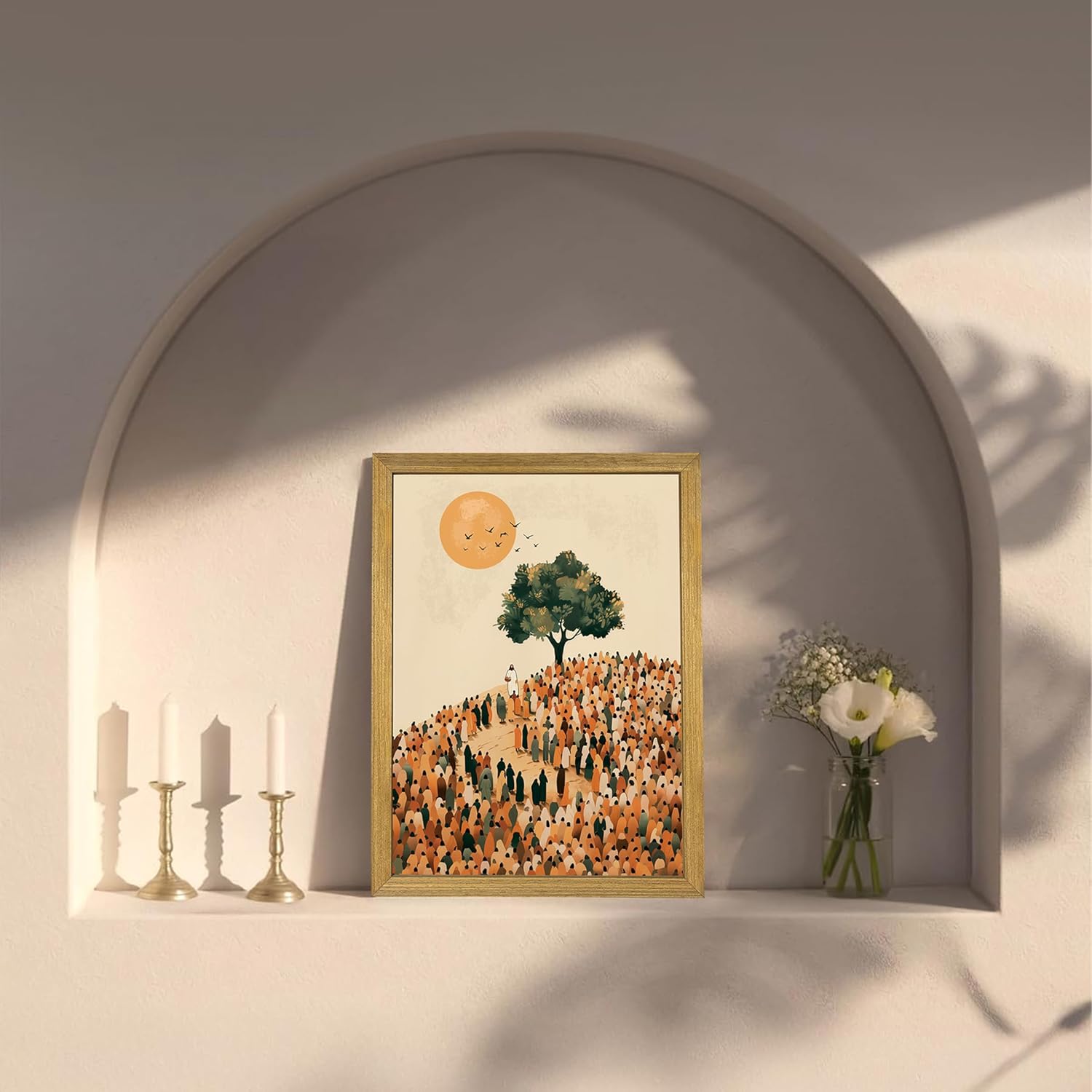 Framed Jesus Feeds the 5000 Wall Art, Vintage Christian Bible Art Canvas Prints, Inspirational Religious Artwork Wall Decor for Living Room Bedroom Prayer Room – 12x16in