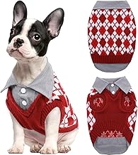 Kuoser Dog Sweater Plaid Dog Sweaters with Harness Hole, Polo Design Puppy Knitwear Fall Winter Sweater for Medium Large Dogs, Pet Cold Weather Clothes Warm Doggie Pullover Sweatshirt, Red L
