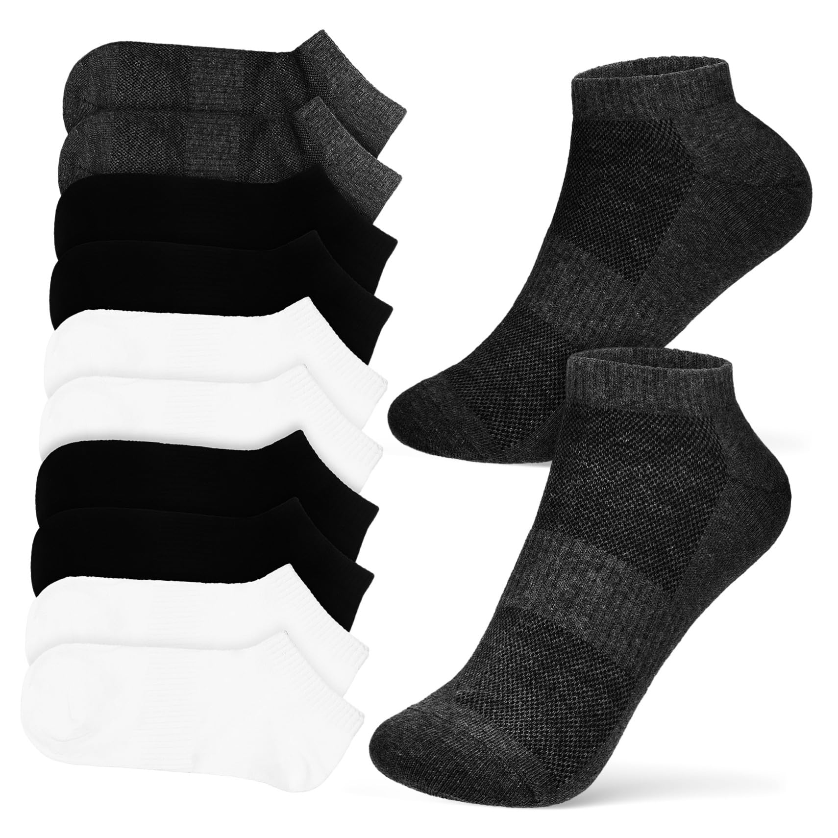 YARNOW 9paia Calzini Sportivi Uomo alla Caviglia in Cotone Calze Invisibili Corti per Running Escursionismo Ciclismo Assortiti Nero Bianco Grigio Scuro