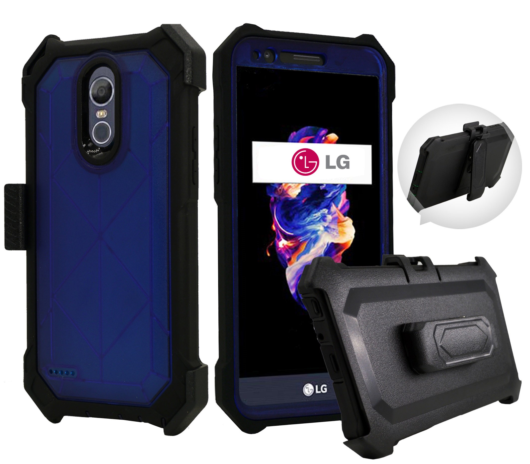 Amazon Com For 5 3 Lg K20 K20 Plus K20 V Lv5 Case Phone Case 360 Cover Screen Protector Clip Crystal Holster Kick Stand Armor Grip Sides Shock Bumper Blue Cell Phones