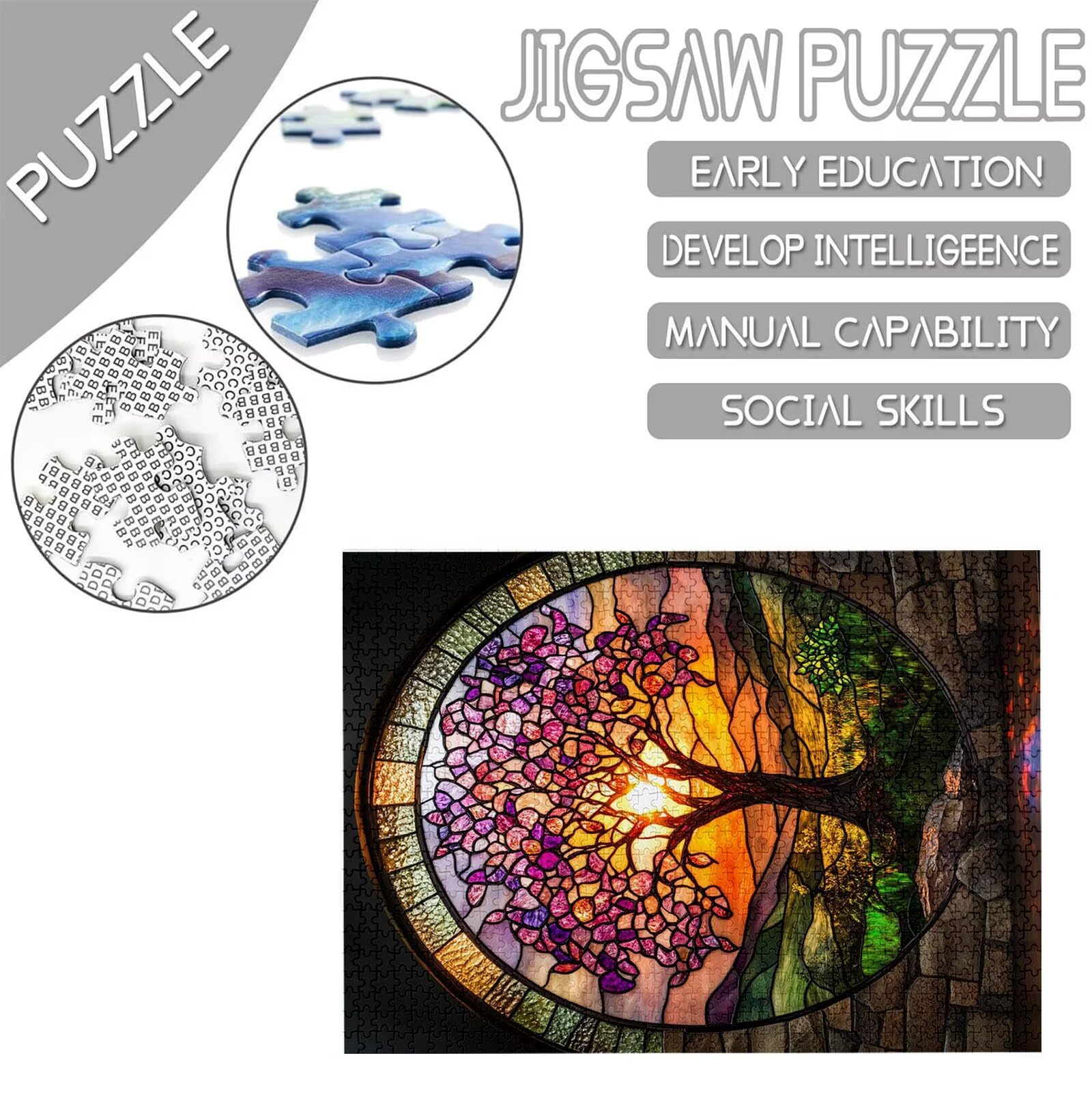 Drzewo Puzzle 1000 sztuk dla dorosłych, puzzle o zachodzie słońca wzór, Jigsaw dla dorosłych, 5D DIY Rzemiosło Rodzina zajęcia z opakowaniem na prezent, dekoracja ścienna do domu, prezent 75x50cm