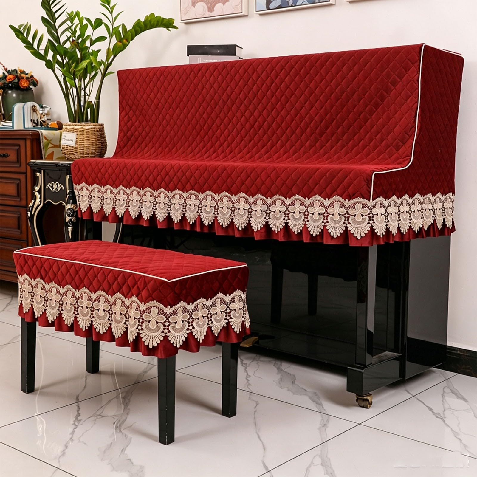 Telo Di Copertura Per Pianoforte Verticale Con Coprisgabello | Tessuto Morbido E Lavabile Di Alta Qualità, Protezione Da Polvere E Graffi, Design Facile Da Installare (J,Set (single))