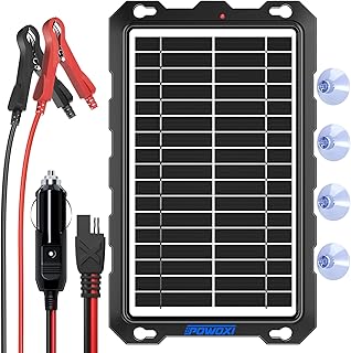 POWOXI-9W-Solar-Battery-Trickle-Charger-Maintainer -12V Portable Waterproof Solar Panel Trickle Charging Kit for Car, Moto...