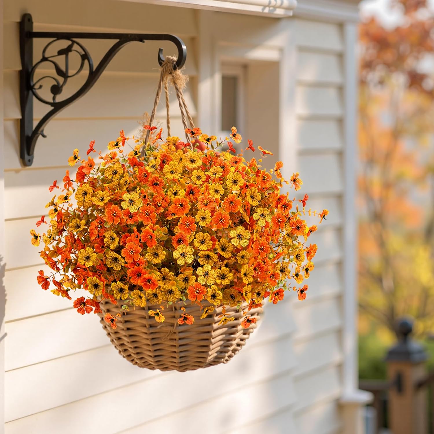 Artificial Mums Fall Fake Flowers for Outdoors, 12 Bundles Faux Mums for Outdoor Planters Decorations,UV Resistant Silk Flowers Plastic Plants for Front Porch Garden Patio Home Decor (F-Orange Yellow) - Image 9