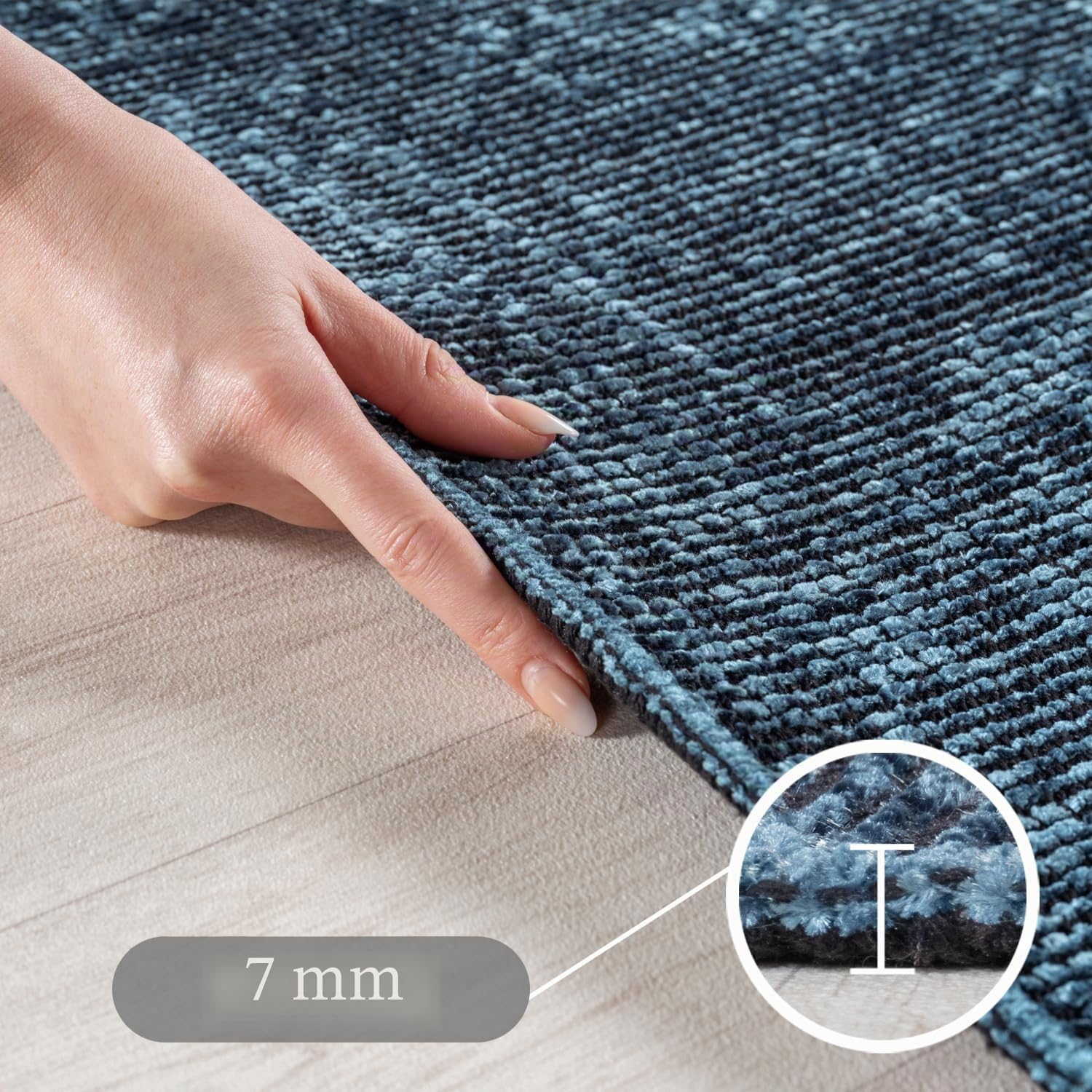 Carpettex, Chenille Teppich Baumwolle Läufer Blau 80x150 cm Waschbar, Boho-Stil, Kurzflor, Vintage Kelim, Weich & rutschfest, Einfarbig, Für Küche, Flur & Schlafzimmer