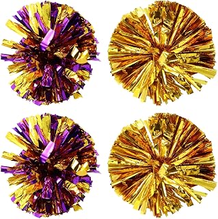 Totority 4pcs Metallic Foil Cheerleader Pom Poms for Dance Performances