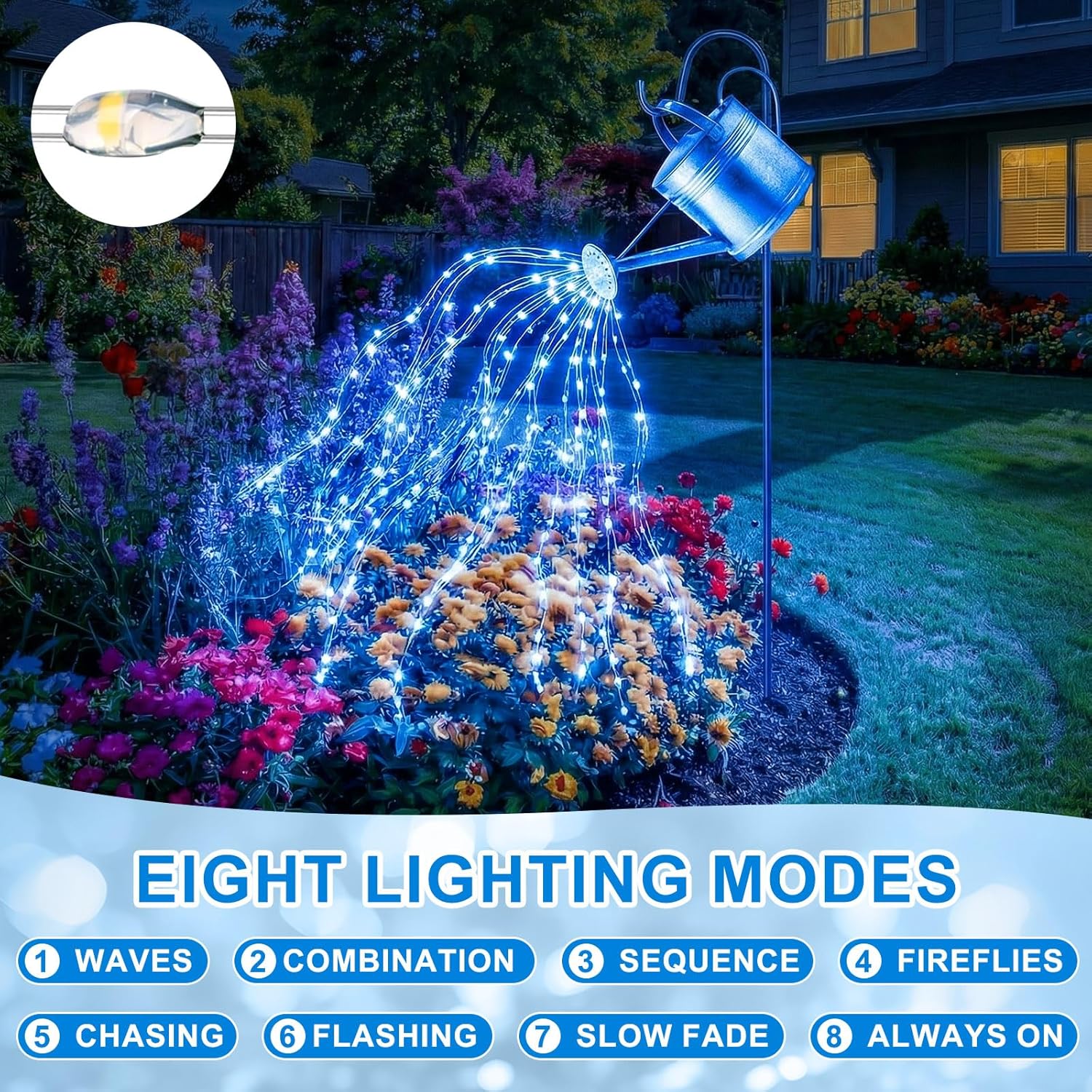 12 Pack Solar Waterfall Fairy Bunch Lights Outdoor Waterproof 9 Strand 180LEDs 8 Modes Watering Can Light (No Can) Firefly Bunch Lights for Patio Yard Garden Decorations(Blue)