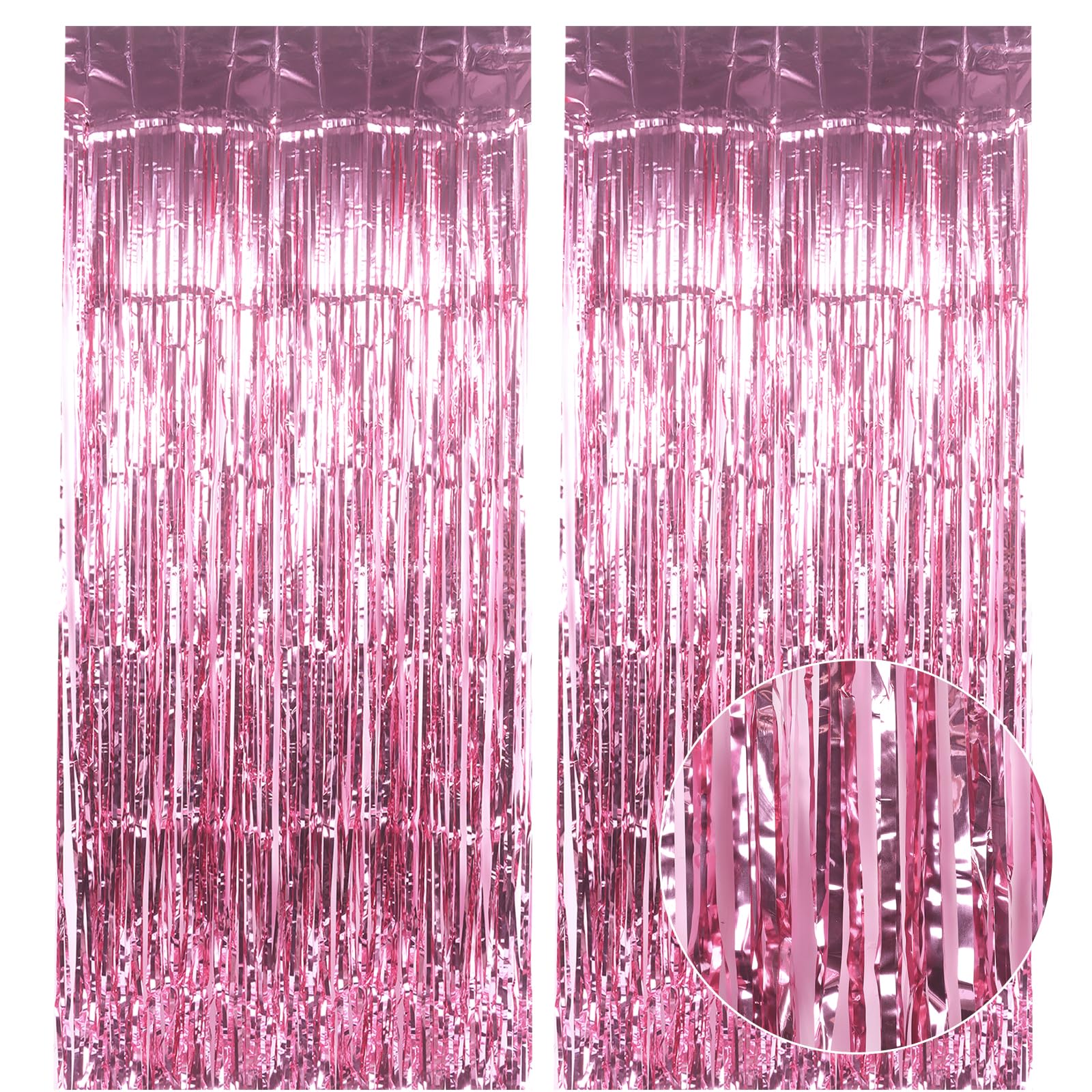 2Pcs 3.32×6.8ft Tinsel Curtain Glitter Party Decorations Curtain Backdrop Streamers Foil Fringe, Metallic Tinsel Foil Curtains Background Streamers for Birthday Wedding Baby Shower (Pink)
