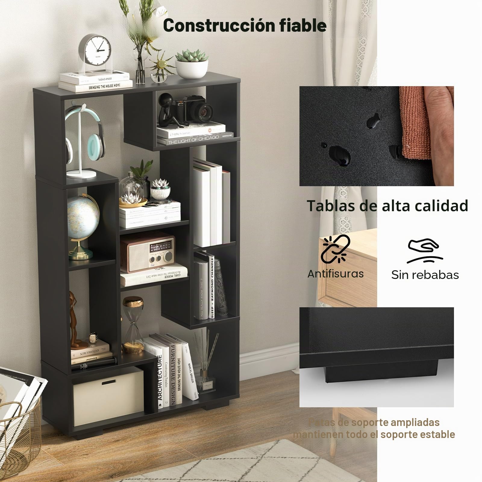HOMASIS Librería geométrica con Compartimentos Abiertos, Estantería de pie Moderna con Kits Antivuelco, Organizador de Almacenamiento de Madera para salón, Dormitorio, 70x20x120cm (Nergo)