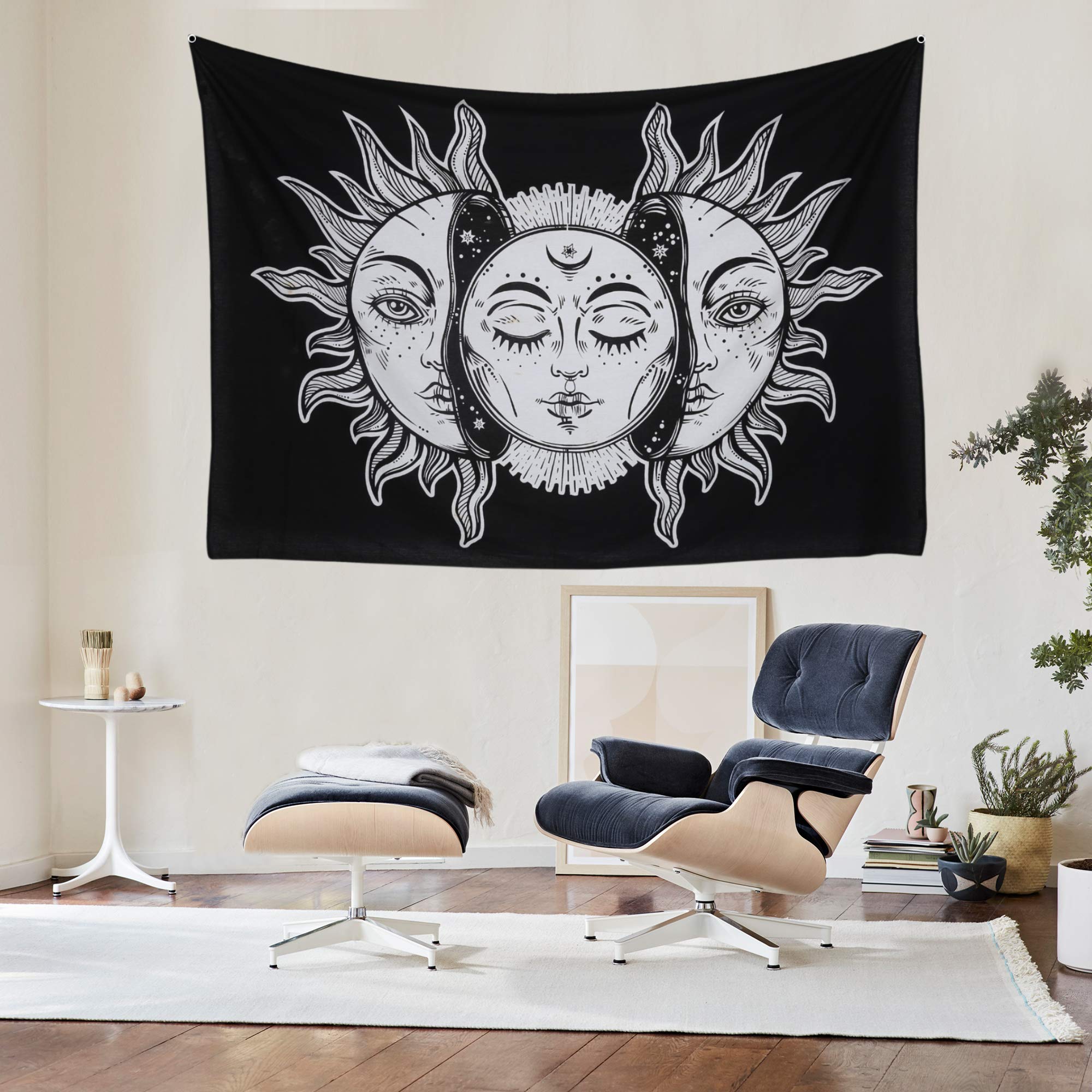 raajsee The Moon Tarot Tapestry Aesthetic –Black White Sun Moon Lunar Eclipse Tapestries Wall Hanging – Tarot Card Tapestry Bedroom - Hippie Room Decor - Boho Tapestrys Trippy 30x40 Inches