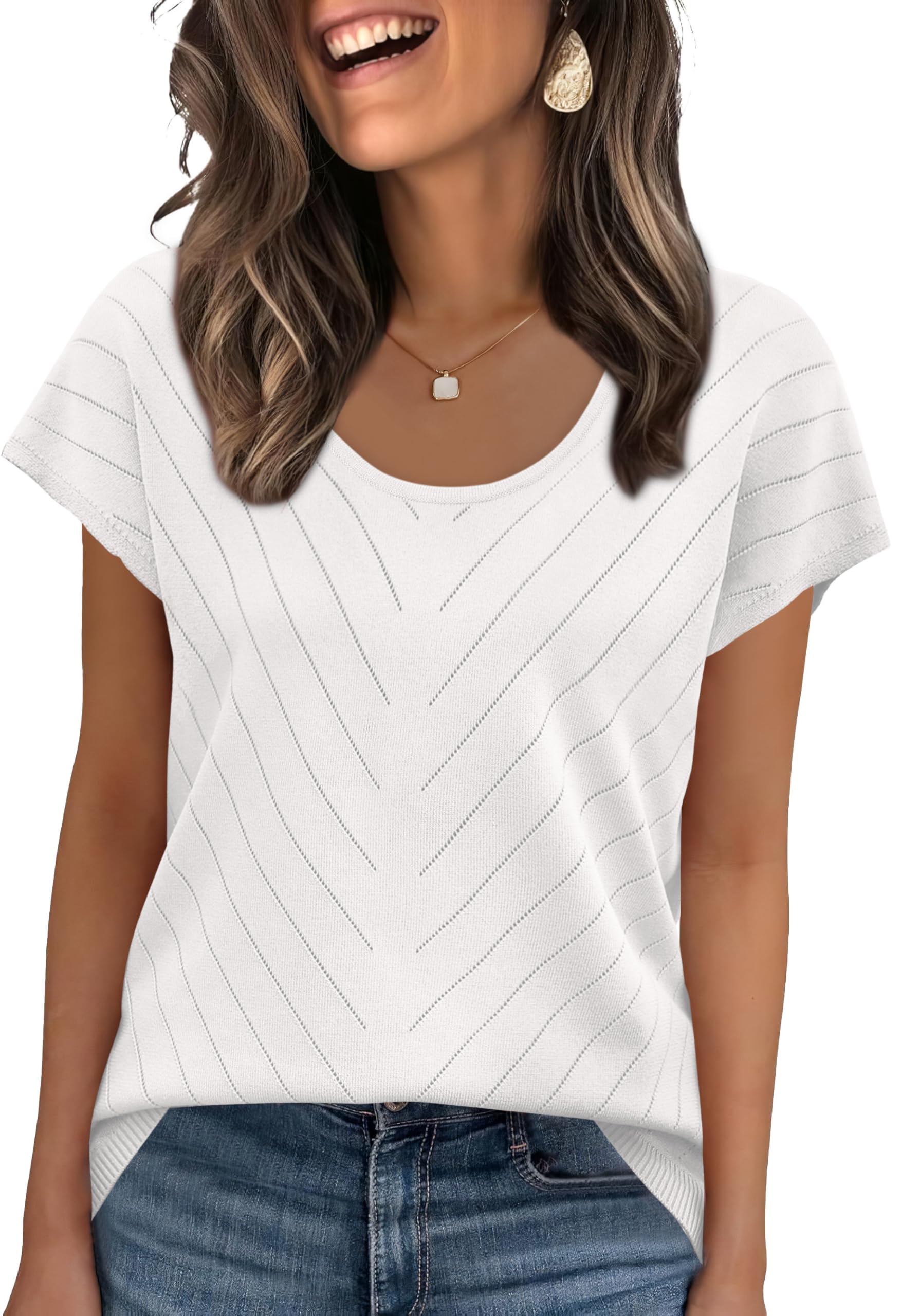 WIHOLL Short Sleeve Sweater for Women Scoop Neck Trendy Summer Tops 2026 Travel Business Casual Outfits