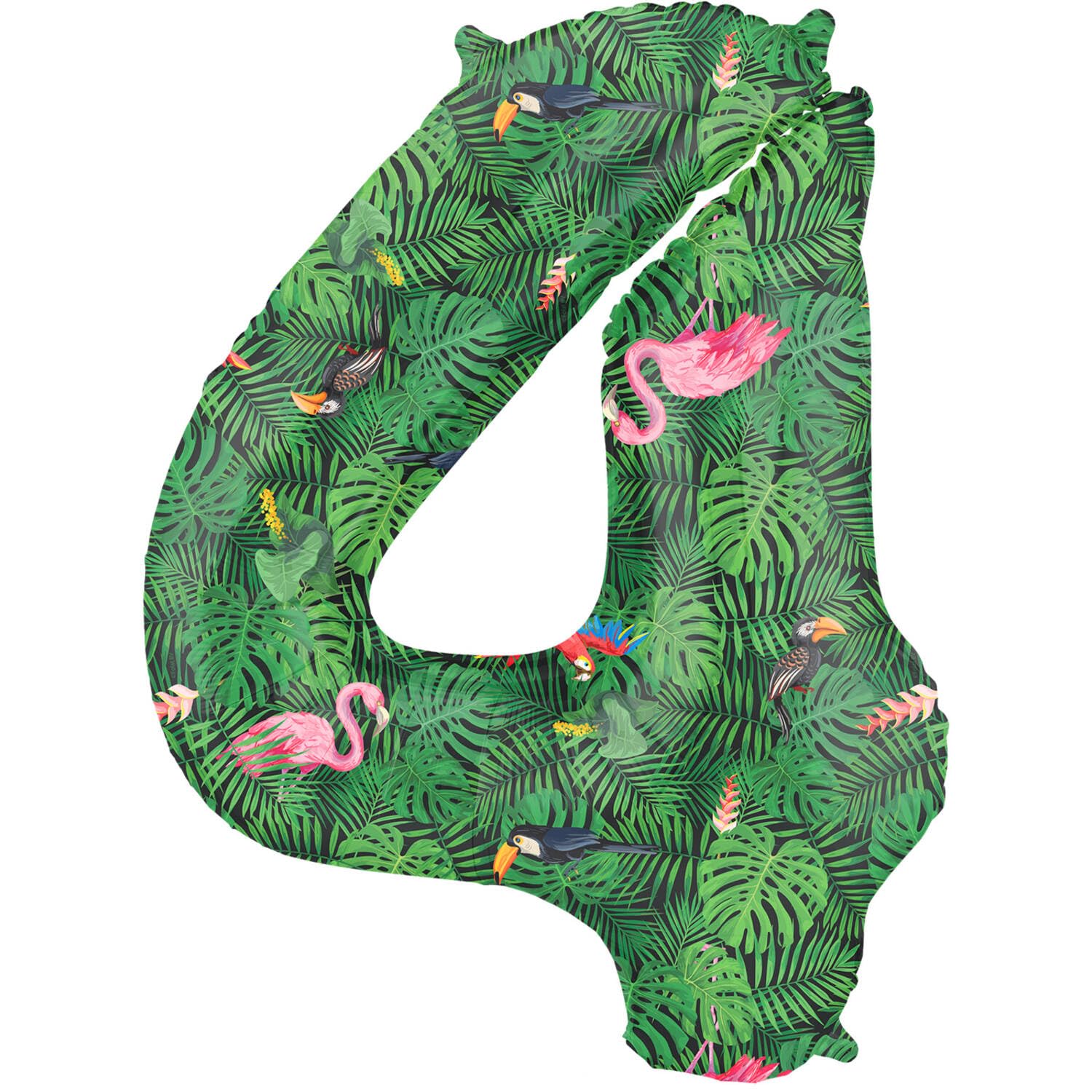 Folat 64154 Birthday Balloon Number 4 Jungle Vibe Green 86 cm Helium Decoration Birthday Decoration Balloon Number cm