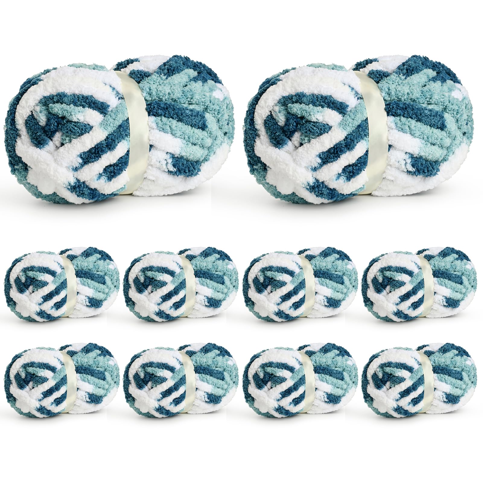 10 Pack Jumbo Chunky Yarn for Hand Knitting, Fluffy Chunky Chenille Yarn for Crocheting, Variegated Chunky Knit Baby Blanket Yarn, 240 yds /70.5 oz Super Bulky Yarn(Fresh Blue)