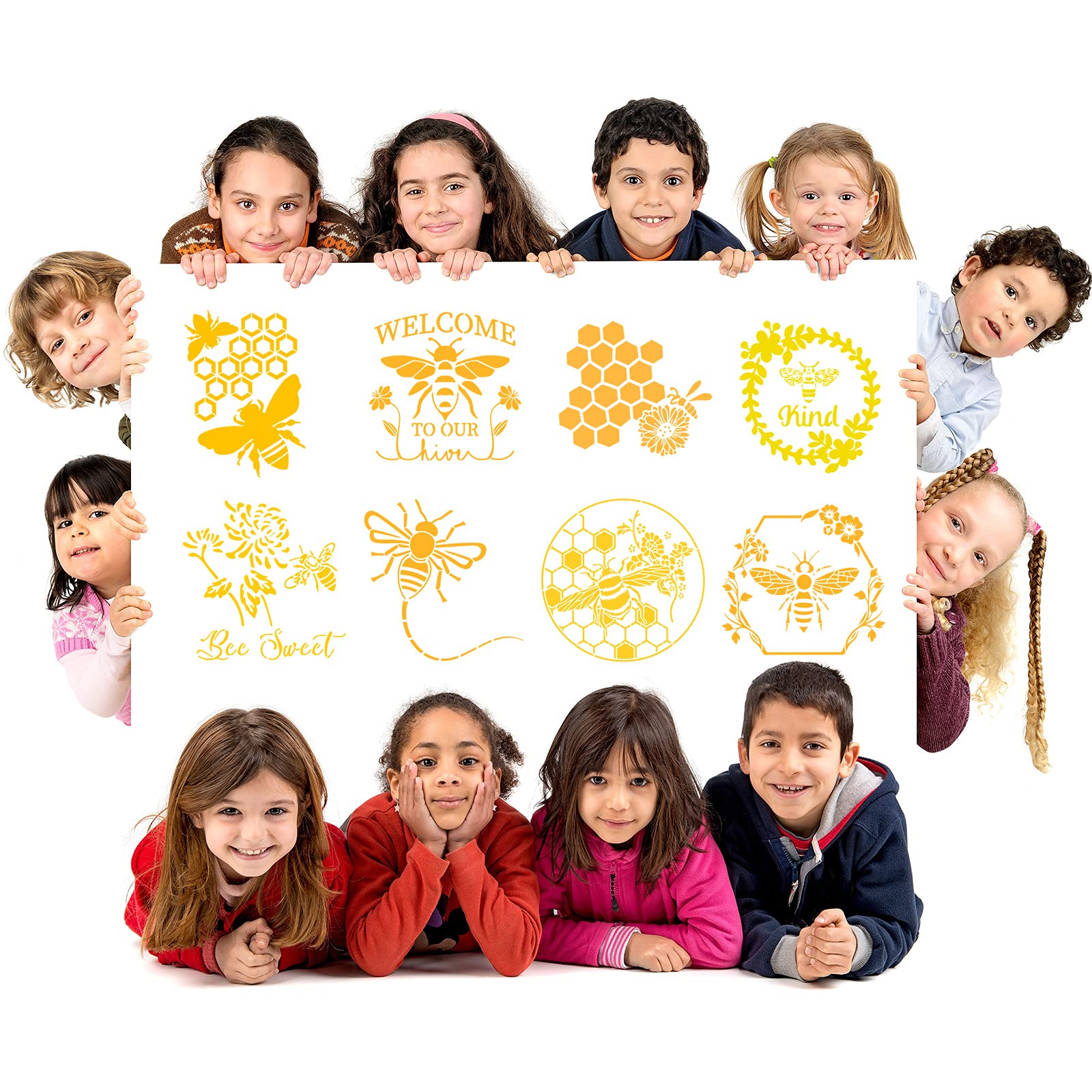 Tenare 12 Pieces Bee Honeycomb Stencil Template Reusable Honeycomb Honey DIY Bee Sweet Template Welcome to Our Stencils for DIY Craft on Wood Wall Home, 6 x 6 Inch - Image 6