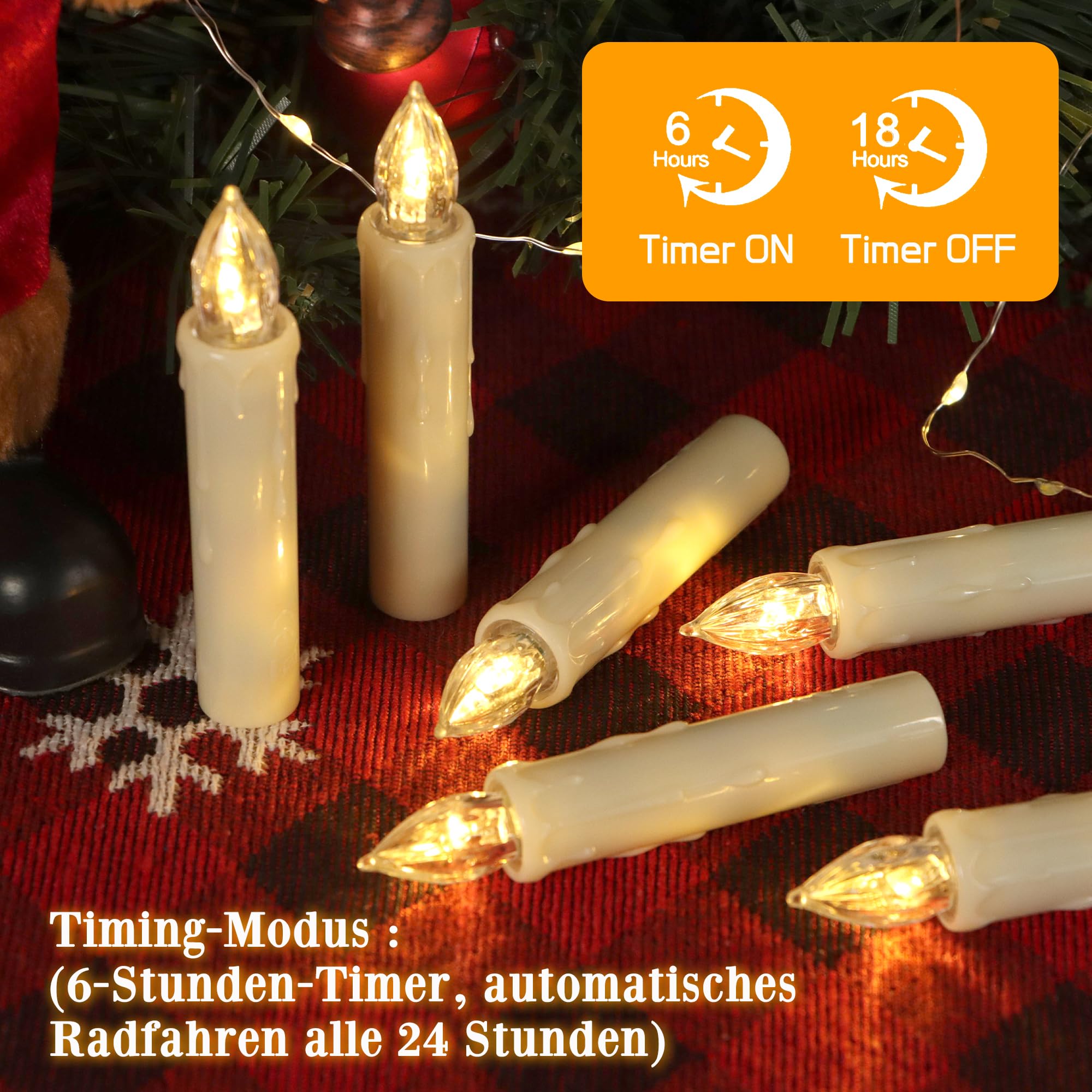 Weihnachtskerzen Christbaumkerzen Kabellose Weihnachten LED Kerzen mit Fernbedienung,Timer-Funktion für Weihnachtsbaum Hochzeit,Geburtstags,Party (40er Beige)