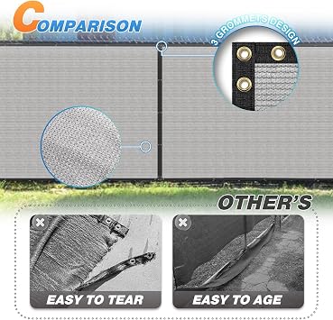TANG 6' x 25' Privacy Fence Screen Gray Shade Cloth with Grommets, Chain Link Fence Panels Outdoor Mesh Fabric Fencing, Balcony Windscreen Cover,Temporary Garden Fencing for Yard Deck Pool