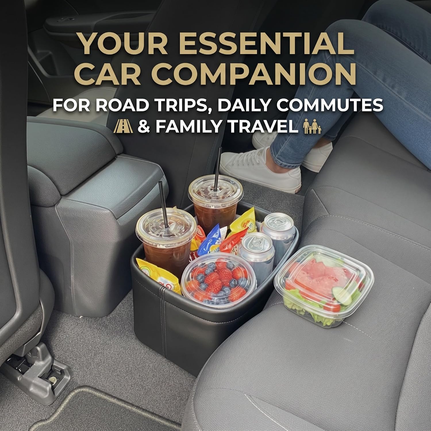 Tallew Leather Car Trash Can, Waterproof Leakproof Car Garbage Bin with Structured Base, Collapsible PU Auto Organizer for Front/Back Seat, Auto Accessories for SUV Truck Travel