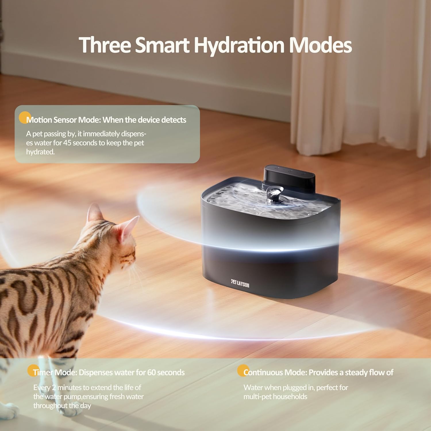Water fountain with three smart hydration modes explained