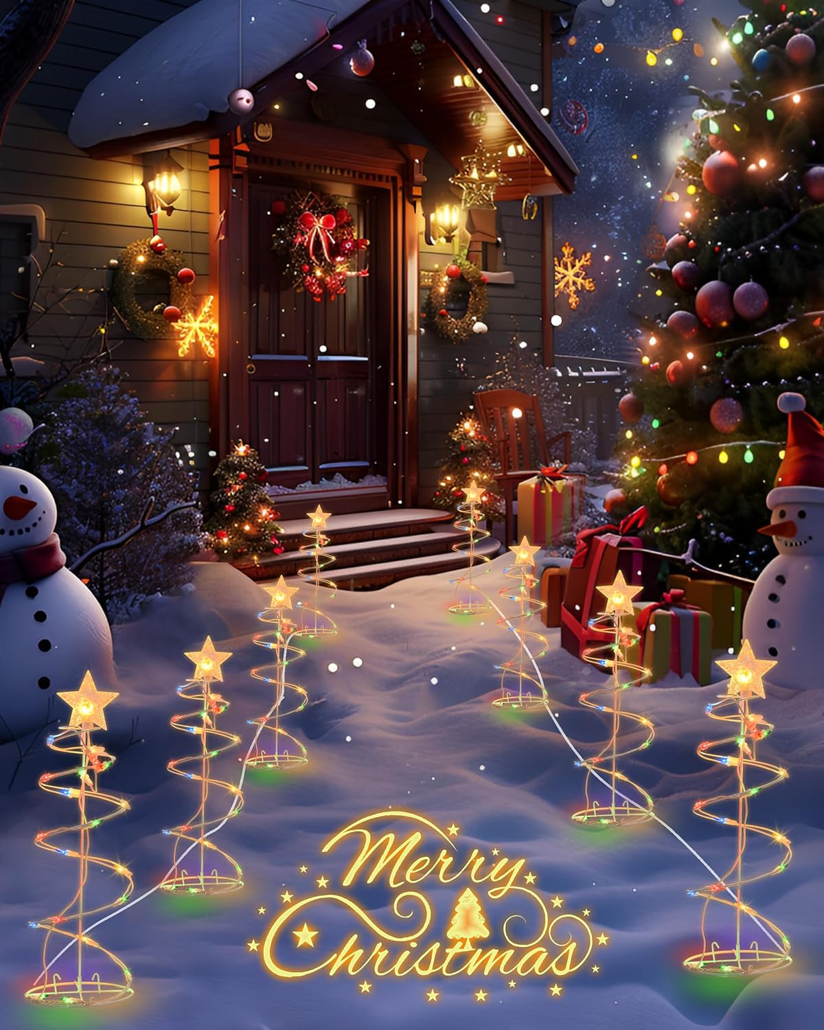 Spiral Christmas Tree Outdoor - 4 Pack Spiral Christmas Tree Pathway Lights Waterproof - Multicolor Spiral Lighted Xmas Trees Lights for Outside Garden Yard Porch, Christmas Decorations