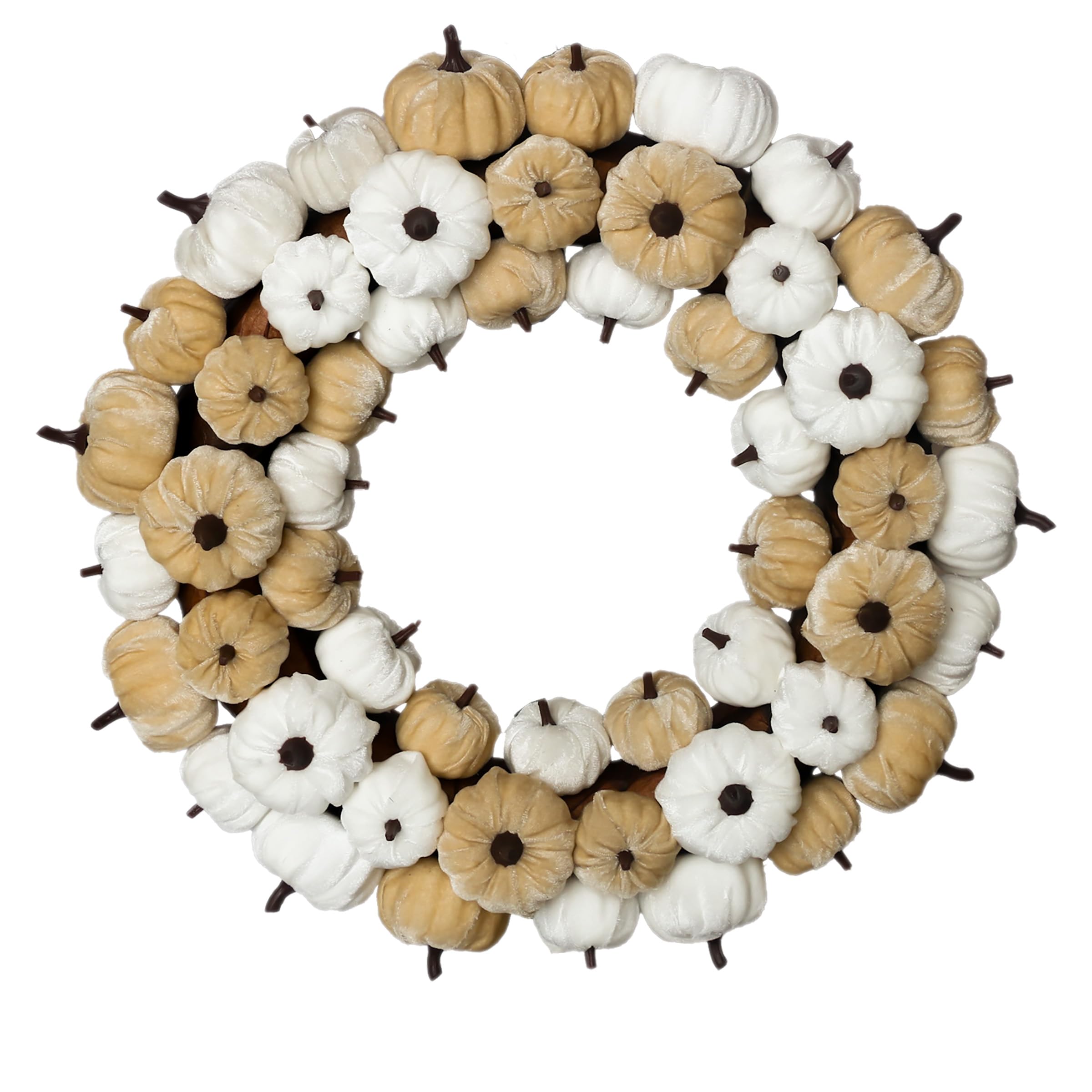 Photo 1 of ***DAMAGED - SEE NOTES/PICTURES*** Boston International Artificial Fall Wreath Front Door & Wall Thanksgiving Decorations for Home, 28", White & Cream Velvet Pumpkins