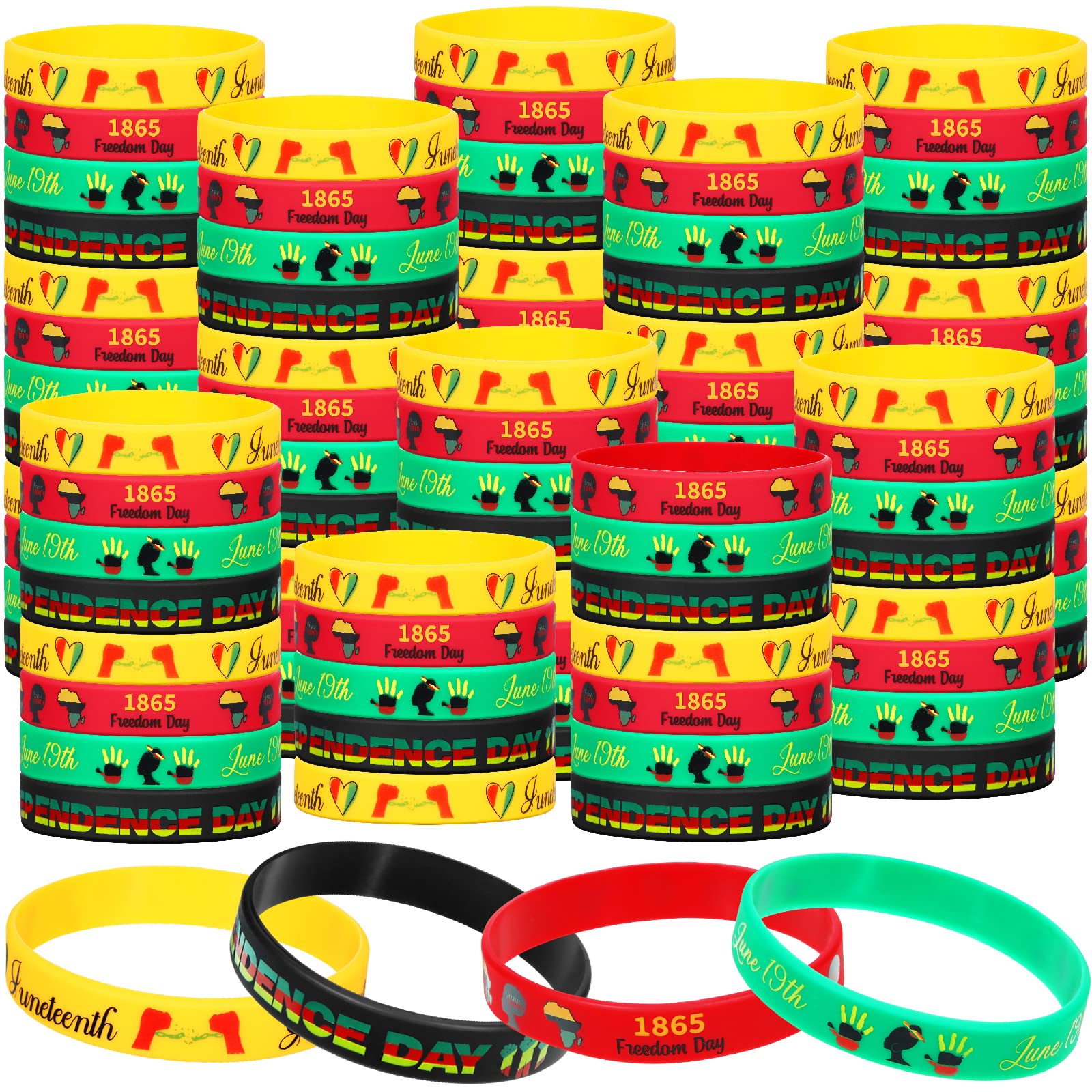 100 Pcs Juneteenth Rubber June 19th Party Silicone Wristband Party Favors Black Rubber Juneteenth Decorations Black History Month Bracelets Freedom Day Gifts Goodie Bag Stuffers