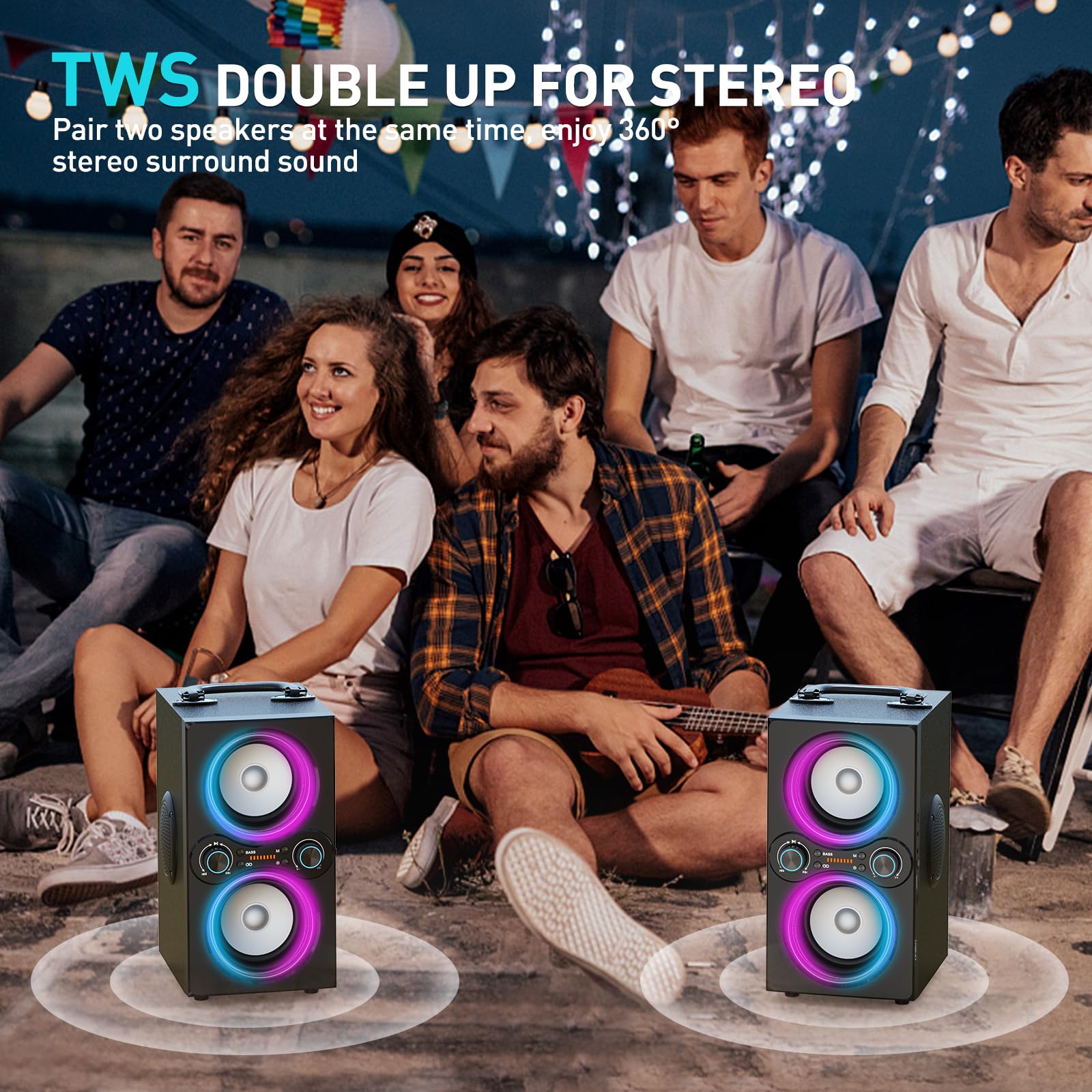 TPBEAT Bluetooth Lautsprecher, 80W Wireless Bluetooth Box Musikbox Groß, Bass Boost, with Licht, 100dB Huge Sound TWS Stereo Party Soundbox, mit Mikrofon Eingang/USB/TF/AUX