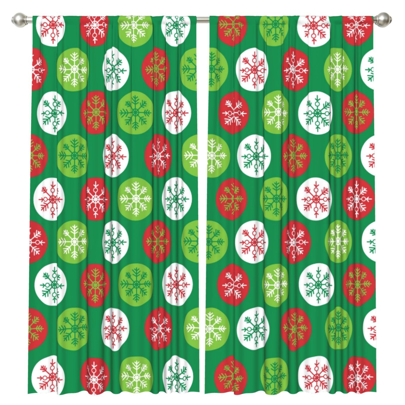 InOmak Christmas Holly Berry Pattern, 2 Panels Window Curtains 52 x 84 Inch Blackout Curtains for Living Room Bedroom
